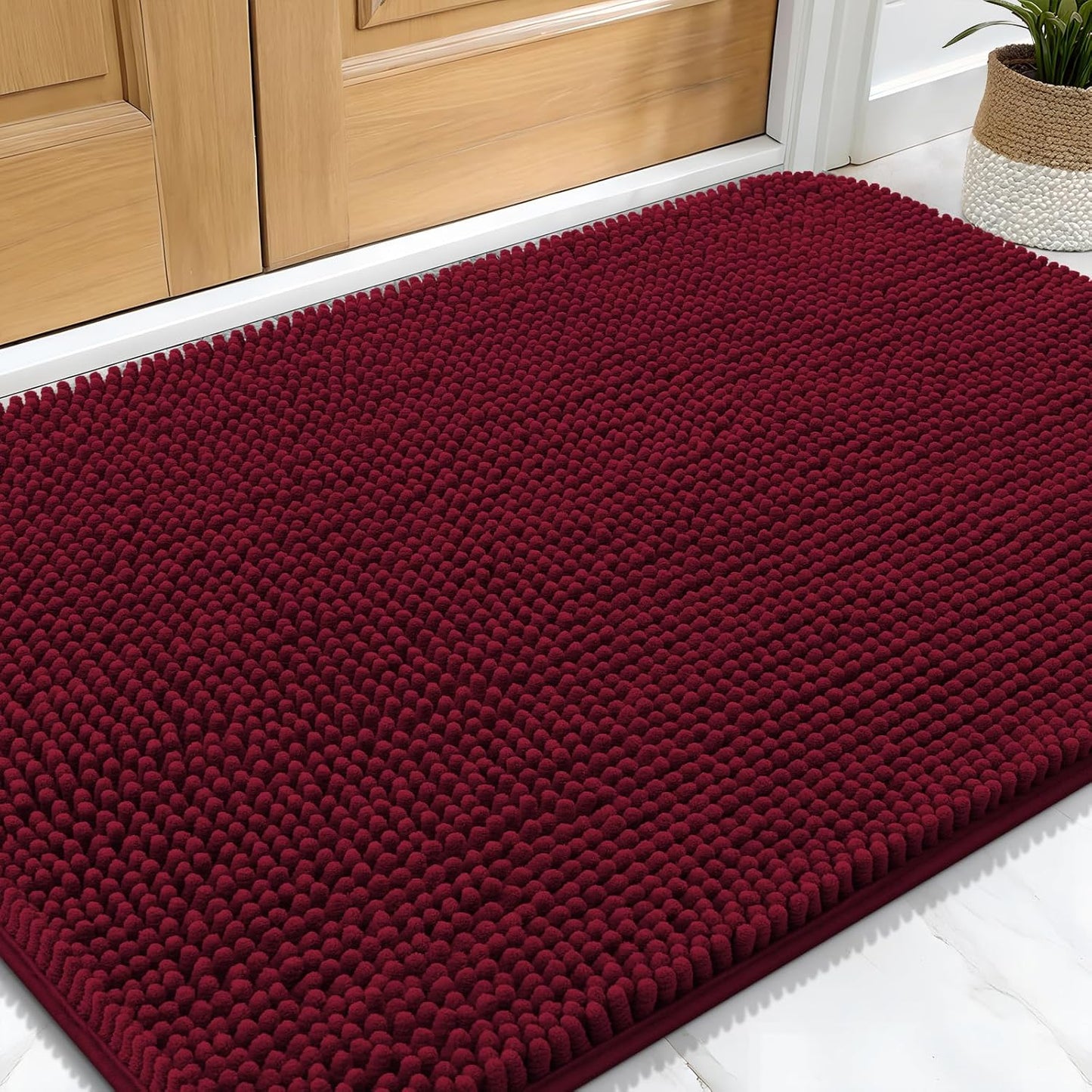 OLANLY Dog Door Mat for Muddy Paws 30x20, Absorbs Moisture and Dirt, Absorbent Non-Slip Washable Doormat, Quick Dry Chenille Mud Mat for Dogs, Entry Indoor Entryway Carpet for Inside Floor, Burgundy