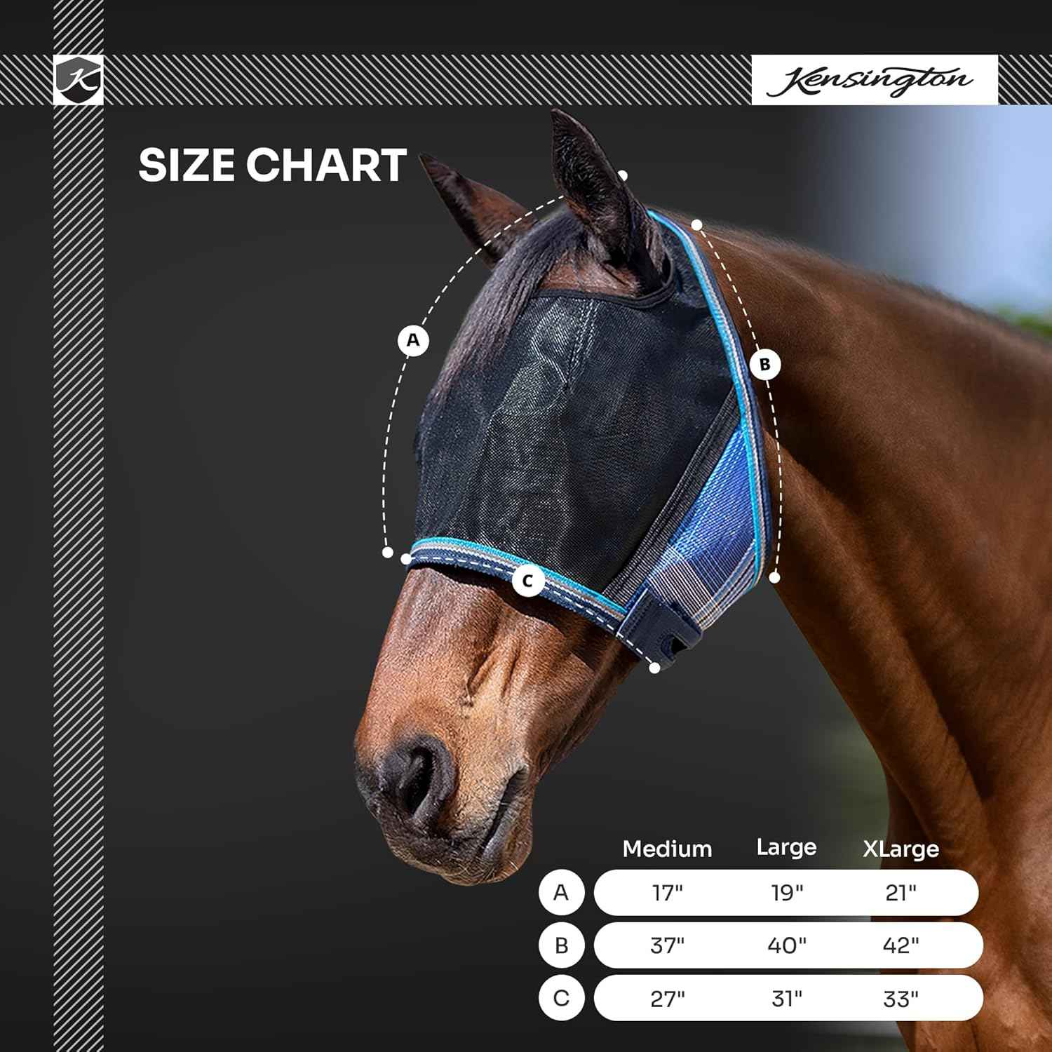 Kensington 90% UV Fly Mask Halter CatchMask UViator - Without Ears & Forelock Freedom Web Trim - Large, Lavender Mint