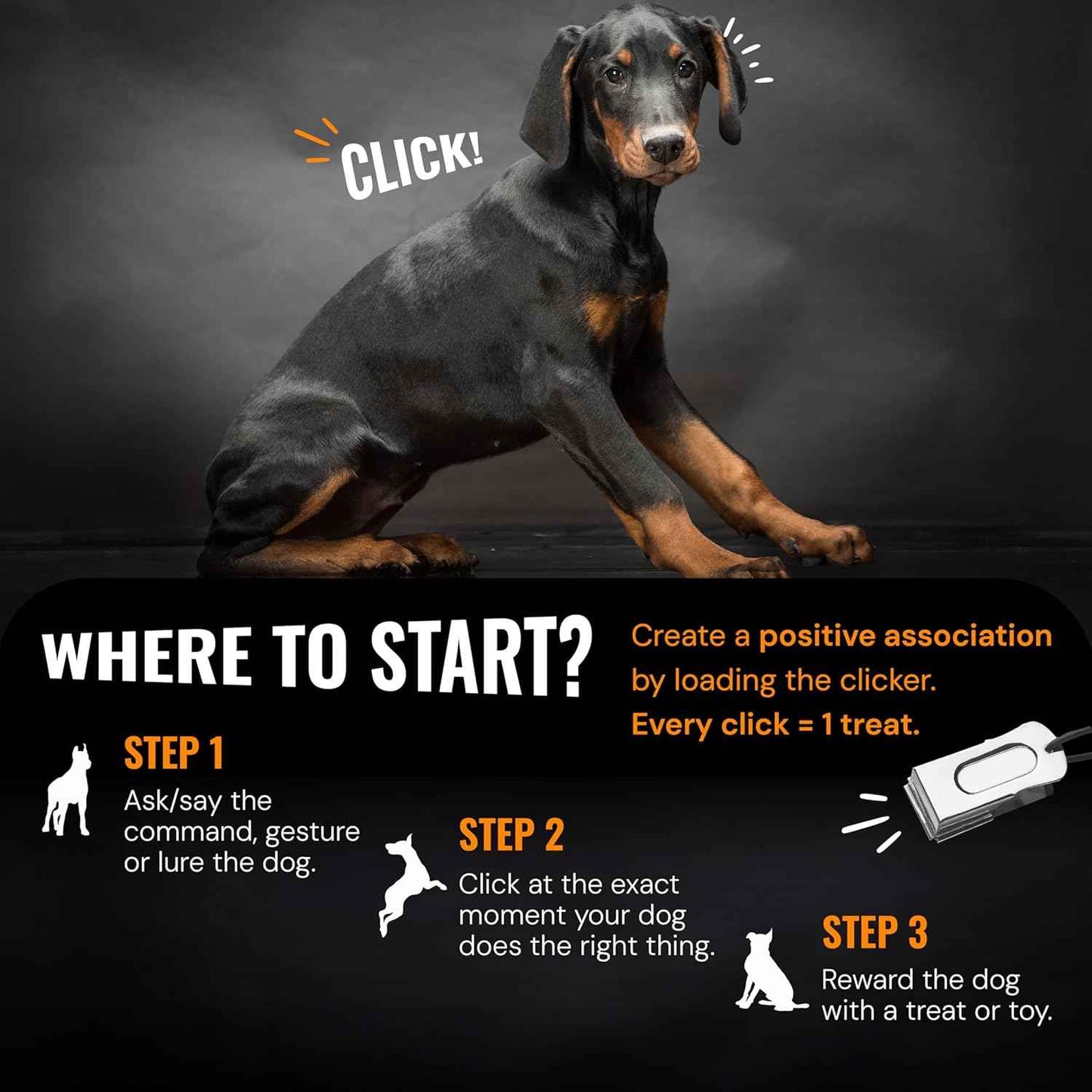 Black Dog Clicker with Necklace (3 Pack) - Clickers for Pet Training - Dog Training & Behavior Aids Easy to Carry with You Anywhere - Teach Your Dog Tricks or Reward His Behavior