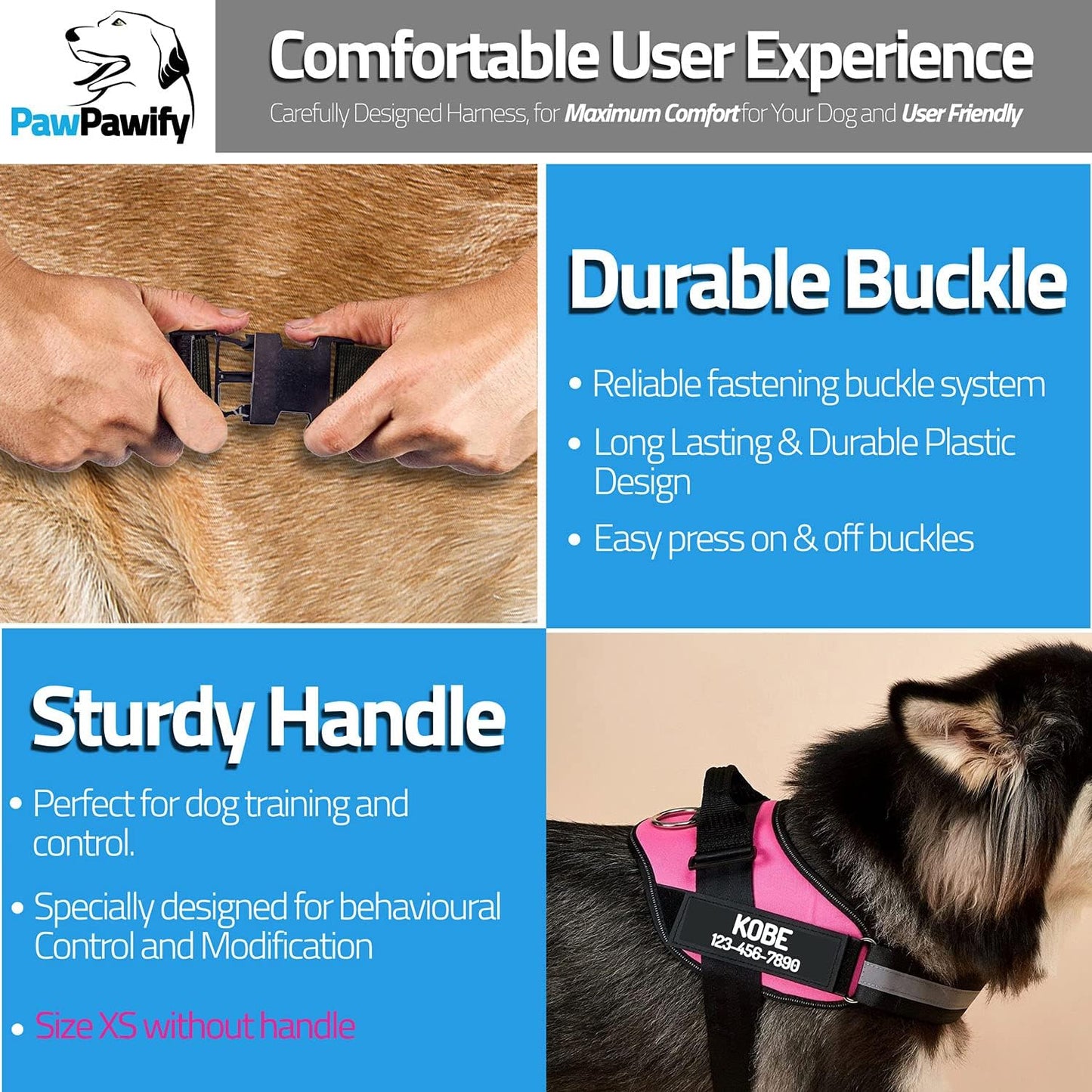 PawPawify Custom No Pull Dog Harness with Name and Phone Number, Heavy Duty Personalized Pet Vest to Prevent Tugging, Pulling, or Choking, Training and Walking (Black, XL (60-85 LBS))