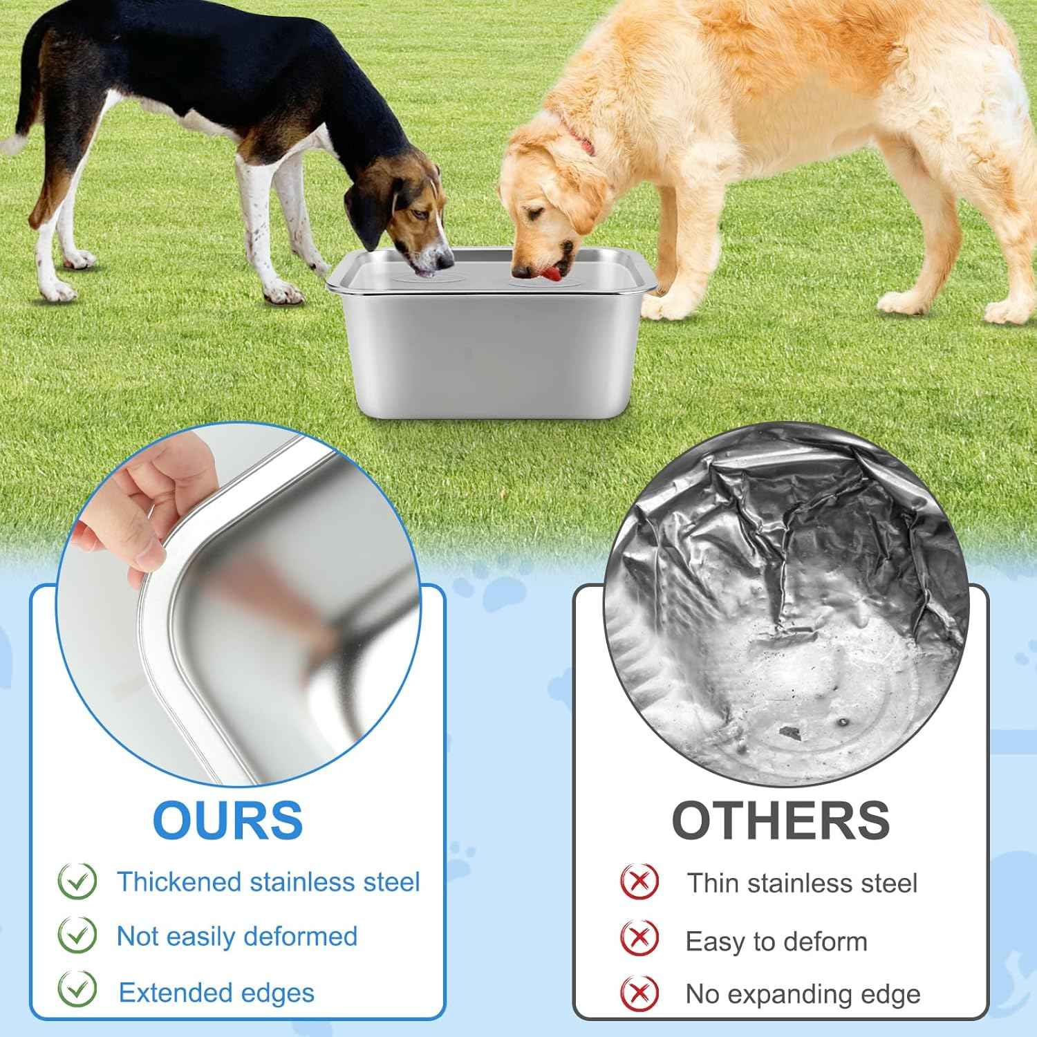 YUEPET 3 Gallons Stainless Steel Dog Water Bowls, Extra Large Metal Dog Food and Water Bowl Large Capacity Pet Water Bowl for Indoor and Outdoor Extra Large Dogs