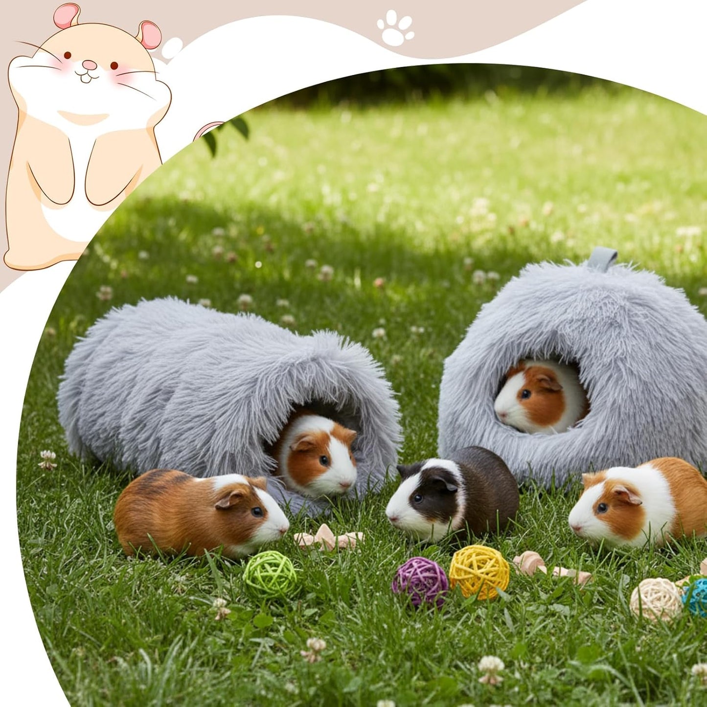 2 Pack Guinea Pig Hideout Bed with Tunnel, Large Soft Plush Cozy House, Washable Hideaway for Guinea Pigs and Small Animals(Style 1)