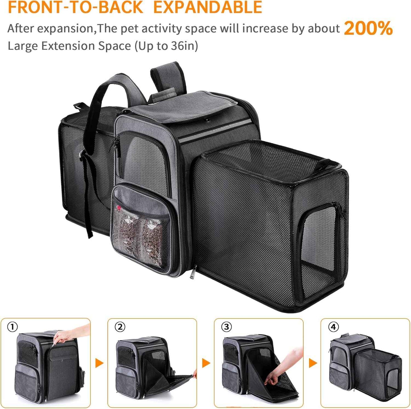 Cat Backpack Carrier,Double Side Expandable Cat Carrier Backpack,Dog Carrier Backpack for Medium Cats and Small Dogs,Puppies Up to 20 Lbs,Pets Carrier Backpack with Breathable Mesh(Grey)