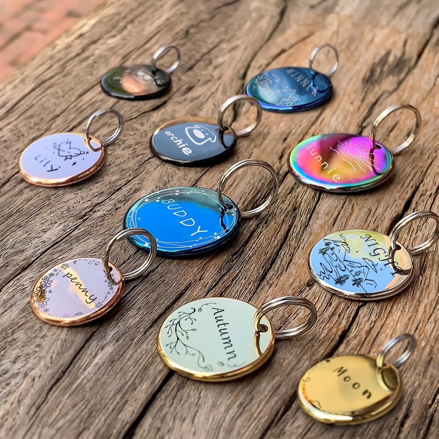 Name Pattern Art Design - Dog Tags Personalized for Pets - Custom Cats Dogs ID Tag - Stainless Steel Deep Engraving (Round)