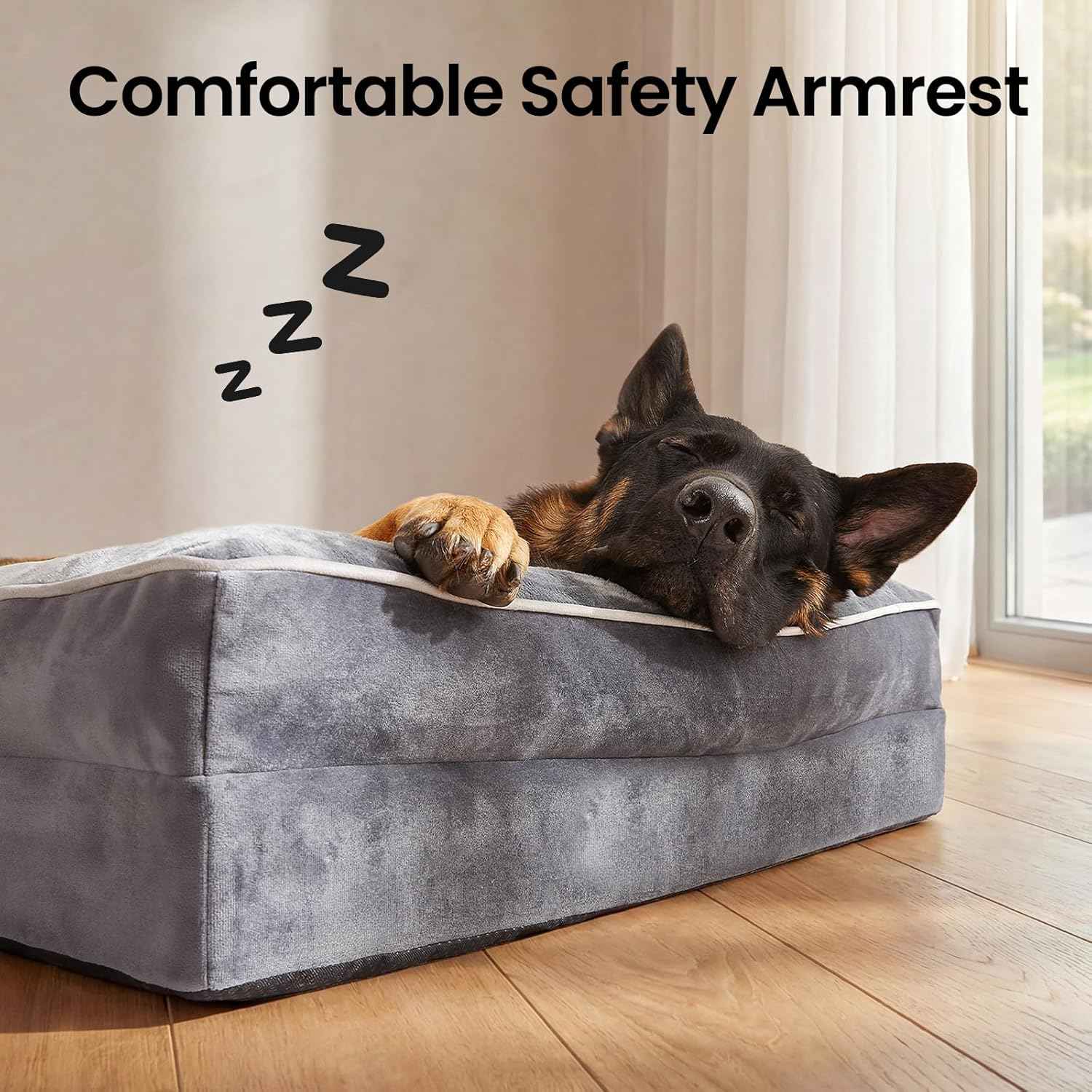 OhGeni Orthopedic Dog Bed Couch Big Cat Sofa for Extra Large Sized Pets with Memory Foam, Machine-Washable Waterproof Removable Cover, Soft Comfortable Fabric, 44-inch (Gray & Thickened Version)