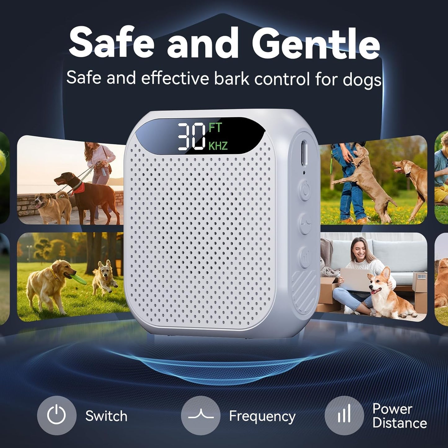 MALOK Anti Barking Device for Dogs, Ultrasonic Dog Bark Deterrent Devices with Adjustable Frequency & Range, Rechargeable Pet Bark Training Tool for Walking, Yard and Indoor & Outdoor Use