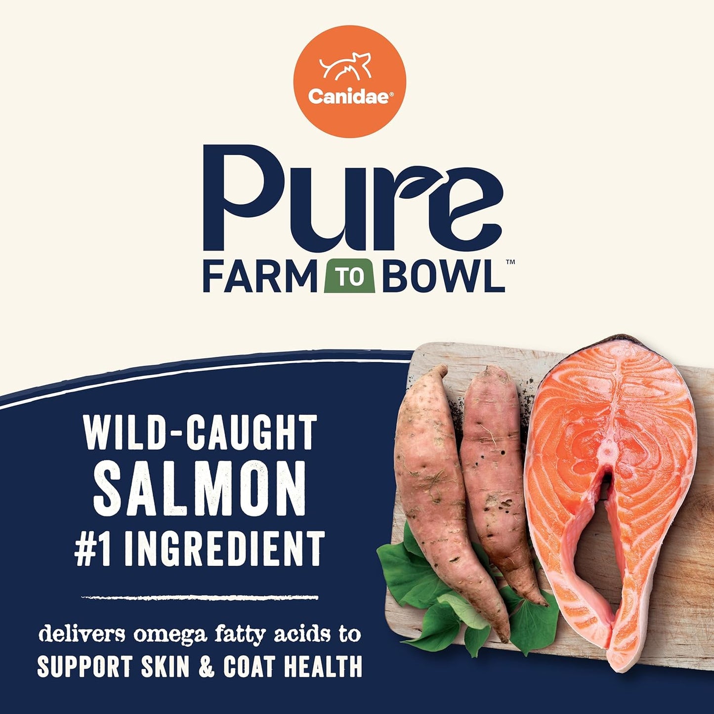 Canidae Pure Farm to Bowl, Grain-Free, Wild-Caught Salmon & Sweet Potato Dog Food, Adult 22lb