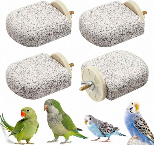 4 PCS Bird Perch Stands, Calcium Beak Grinding Stone and Foot Claw Trimmer, Lava Ledge Parrot Platform Chewing Toys for Parakeet Cockatiel Conure Lovebird Finch Budgies