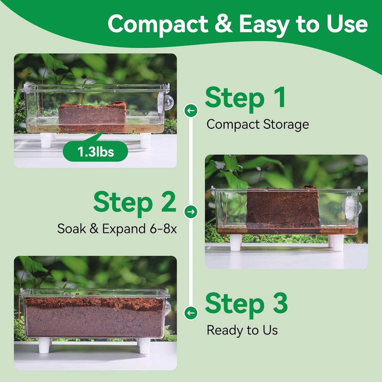 5 Pcs Organic Coconut Fiber Substrate, Biodegradable 100% Natural Coco Soil Brick, Multipurpose Eco-Friendly Terrarium Bedding for Reptiles, Tortoise, Bearded Dragon, Gecko, Snake & Amphibians