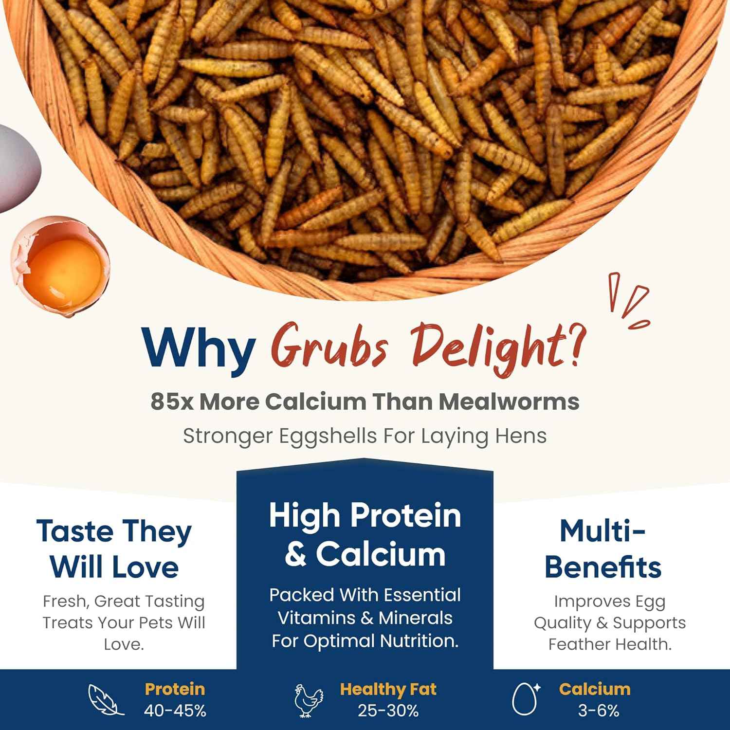 5LB Dried Black Soldier Fly Larvae for Chickens – 85x More Calcium Than Mealworms, for Chickens and Birds, 100% Natural Non-GMO Chicken Worms Treats, High Protein & Calcium Poultry Feed