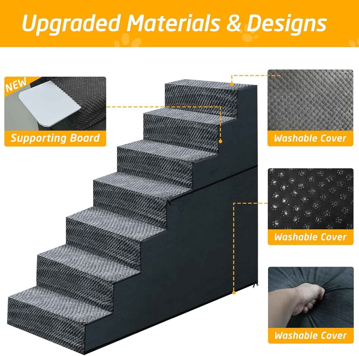 31" H Dog Stairs for Small and Medium Dogs 7-Step Ramps for High Beds and Couch Non-Slip Extra Wide Pet Stairs for Old Dogs and Puppy and Cat - Stable & Durable with Machine Washable Cover Indoor
