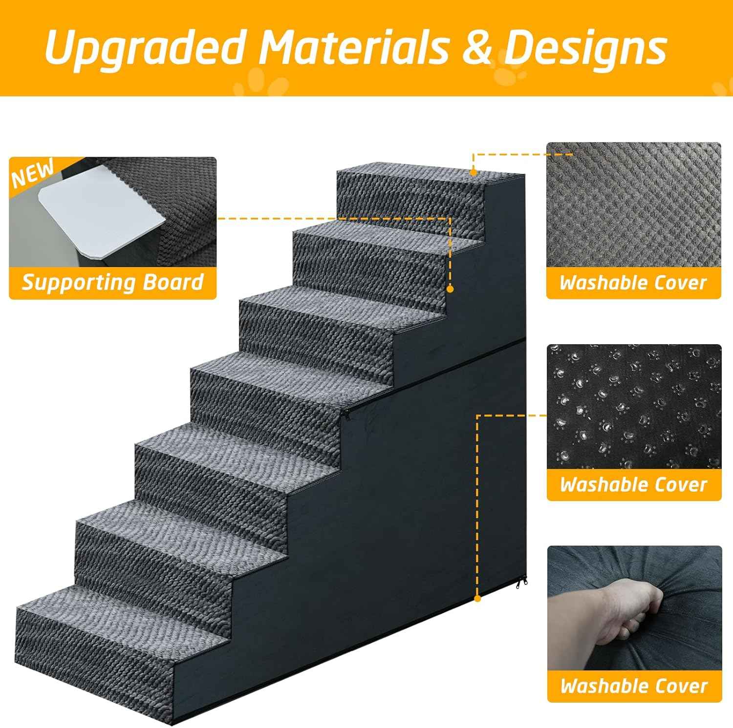 31" H Dog Stairs for Small and Medium Dogs 7-Step Ramps for High Beds and Couch Non-Slip Extra Wide Pet Stairs for Old Dogs and Puppy and Cat - Stable & Durable with Machine Washable Cover Indoor