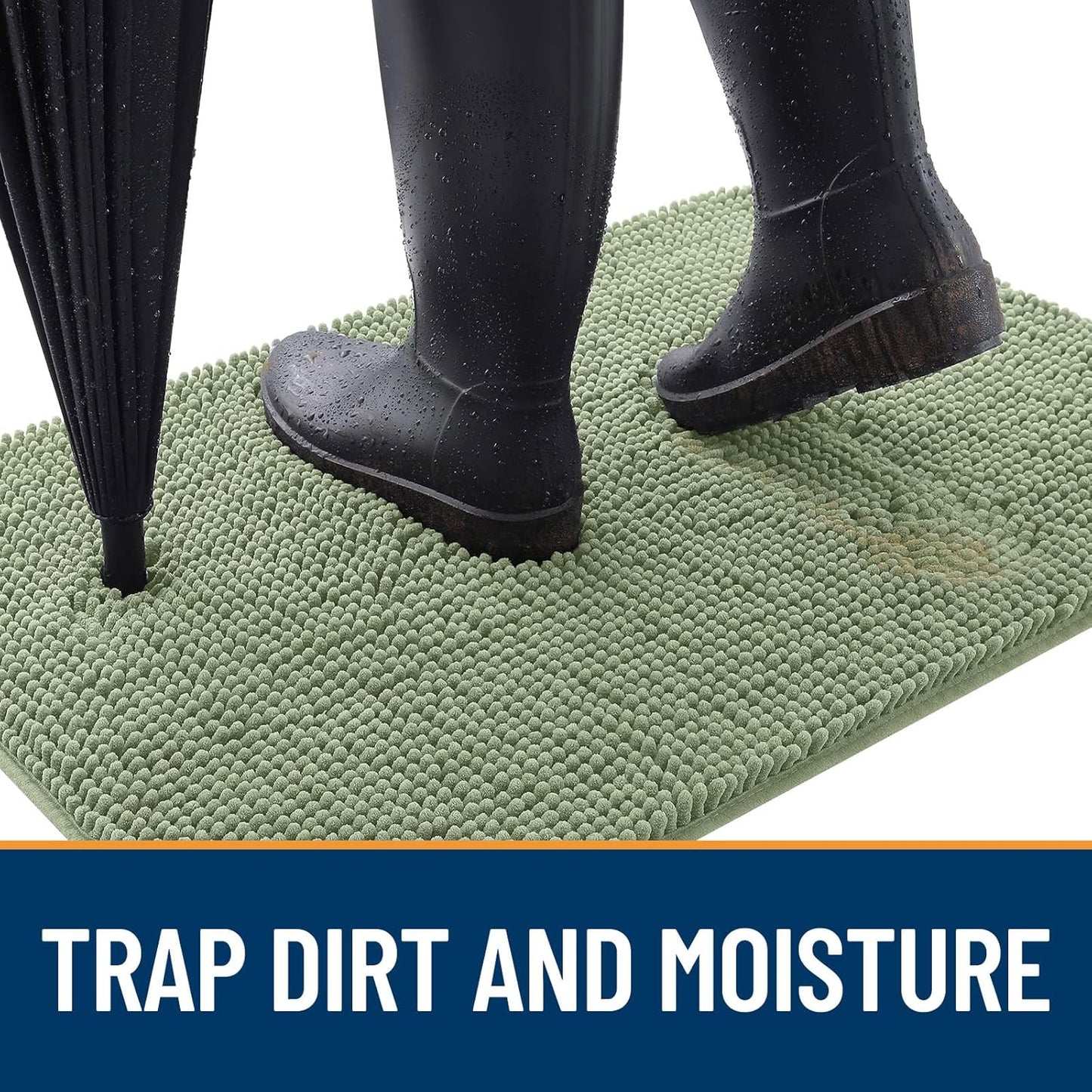 OLANLY Dog Door Mat for Muddy Paws 47x17, Absorbs Moisture and Dirt, Absorbent Non-Slip Washable Doormat, Quick Dry Chenille Mud Mat for Dogs, Entry Indoor Entryway Carpet for Inside Floor, Sage Green