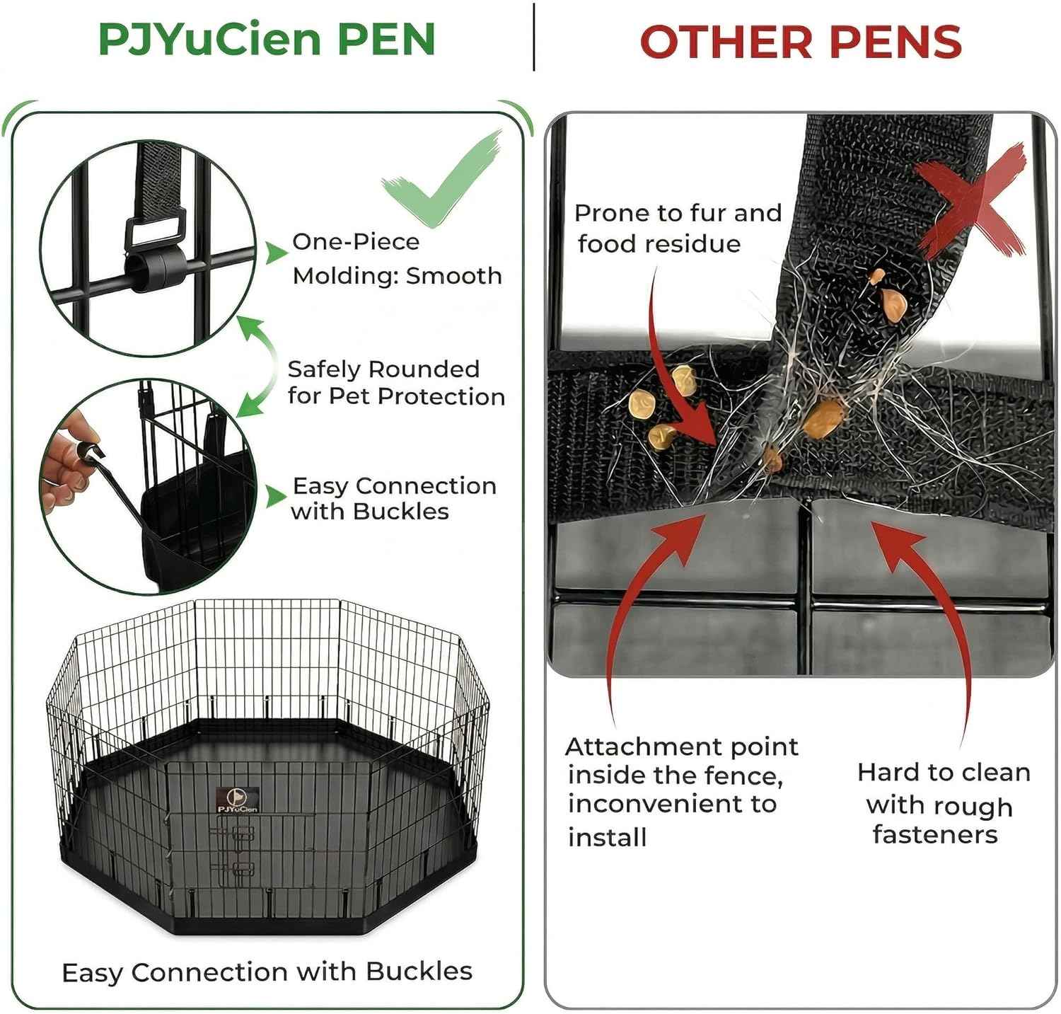 PJYuCien Octagonal Dog Playpen with Bottom Pad - Metal Foldable Exercise Pen, 8 Panels 24" H x 24" W Indoor Outdoor Pet Fence Puppy Crate Kennel, Black