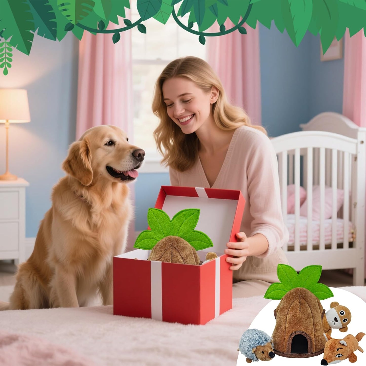 Squeaky Dog Toys, Stuffed Large Dog Toys to Keep Them Busy, Interactive Plush Chew Toys with Crinkle Paper, Tough Pet Animal Toys for Small Medium Large (4 Pack)