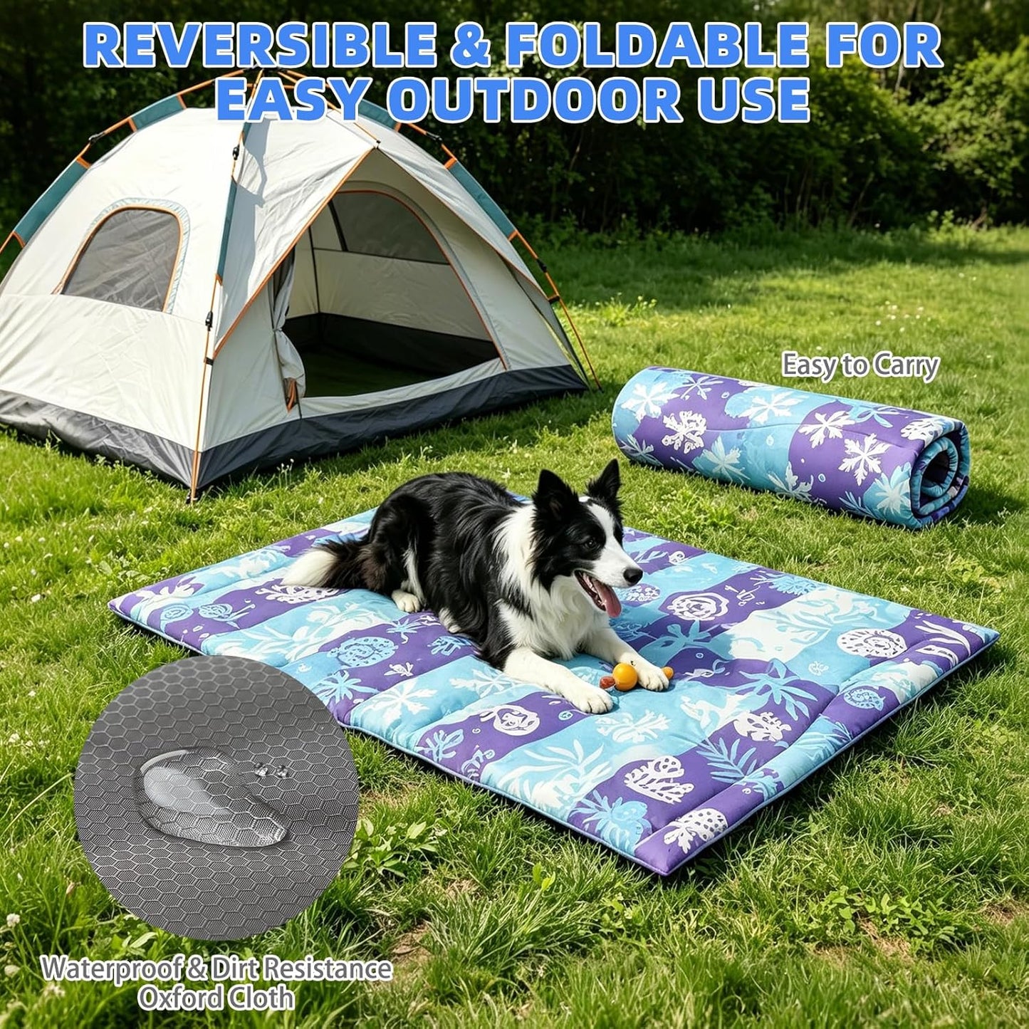 KOOLTAIL Dog Cooling Mat, Extra Thick Large Cooling Dog Bed for Summer Indoor/Outdoor, 48"*28" Reversible Washable Pet Pad with Chill Cool Fiber, Non-Toxic Portable Puppy Cat Blanket for Kennel, Blue