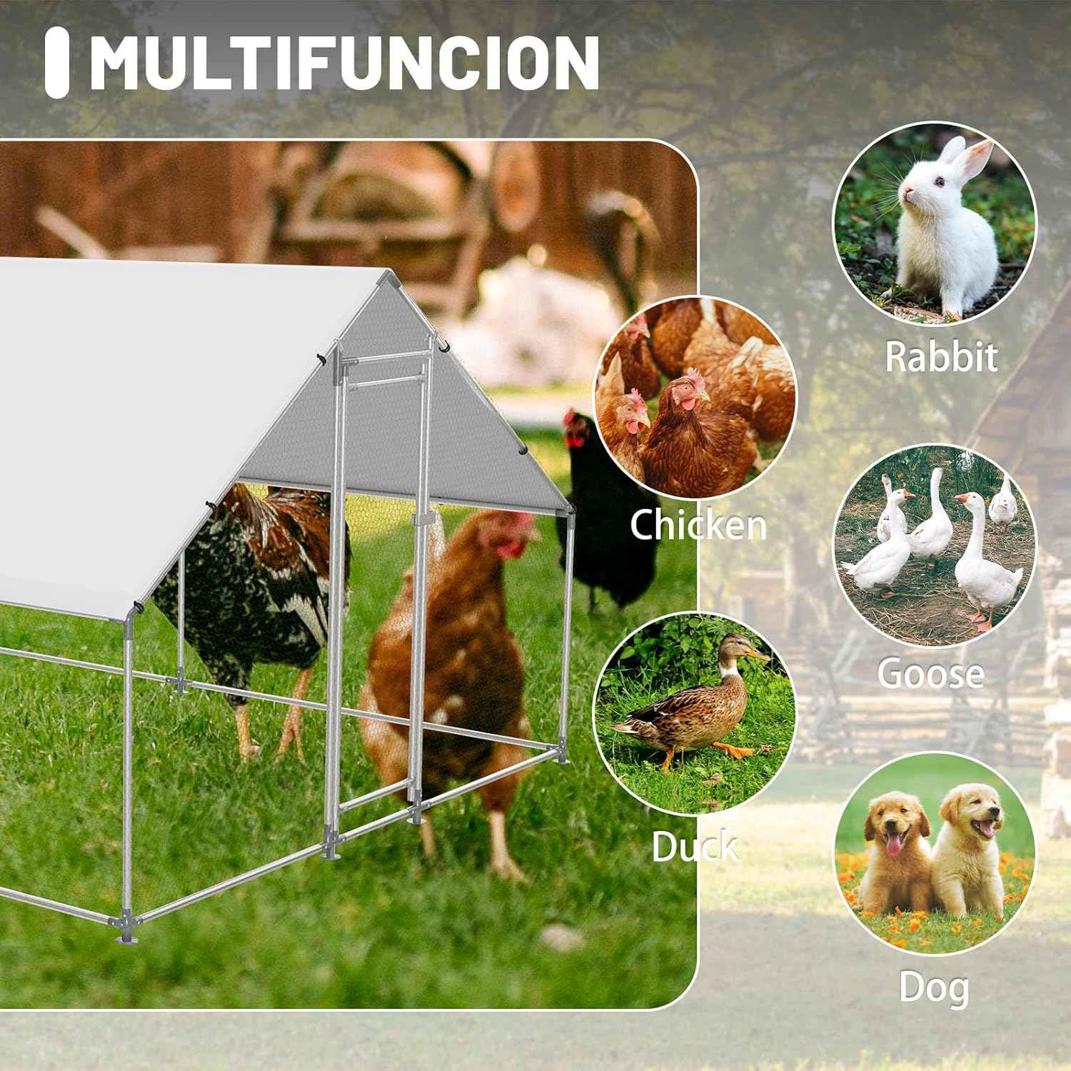 HEYTOWN Large Metal Chicken Coop Chicken Pen Walk-in Poultry Cage with Water-Resident and Anti-UV Cover Chicken Runs for Yard with Cover Duck Rabbit Dog House Outdoor