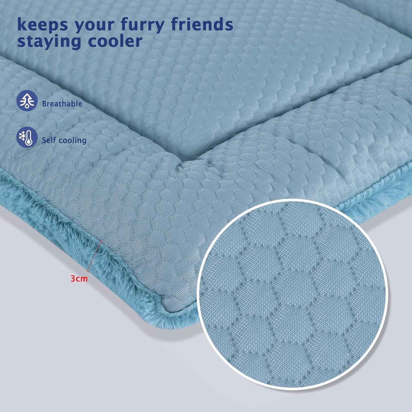 Dog Bed Mat, Crate Pad Reversible,Soft Kennel Pad, Washable Dog Crate Mat (Cool and Warm),Pet Sleeping Mattress for Small Medium Dogs XB009 (42''x28'',Blue)