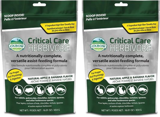 Oxbow Critical Care Herbivore Assist Feeding Formula for Rabbits & Guinea Pigs, High Fiber Timothy Hay Recovery Food, Natural Apple Banana Flavor, Vet Recommended Emergency Nutrition, 454g 2 Pack