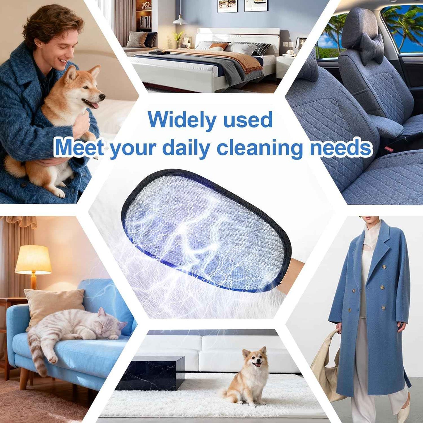 Pet Hair Removal Tool for Cats & Dogs, 2025 New Upgraded Electrostatic Gloves for Pet Hair, Reusable Pet Hair Remover Tool for Couch, Furniture, Carpet, Curtain & Car Seat (Blue)