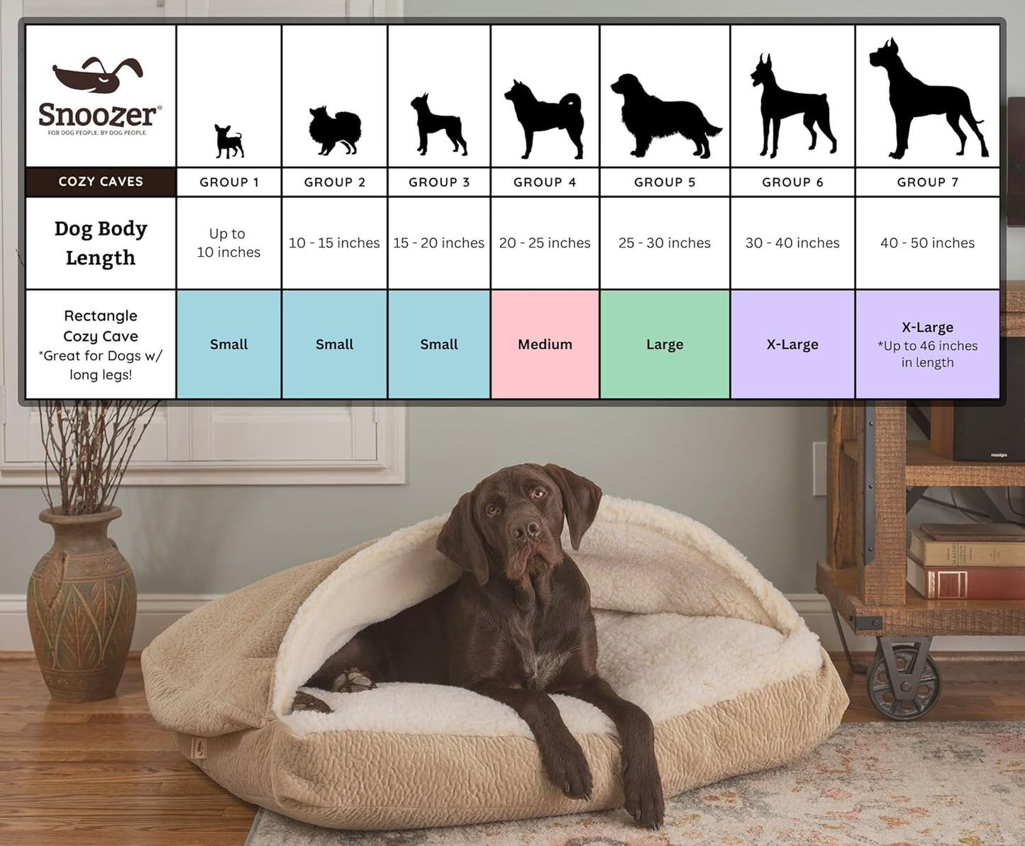 Snoozer Pet Products Luxury Rectangle Cozy Cave, Wag Collection, Large, Ramey Gray