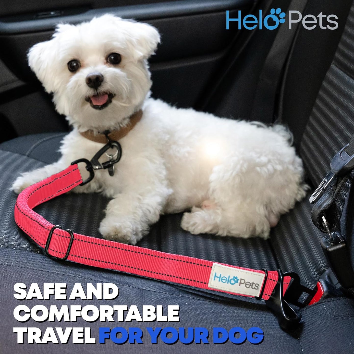 Dog Seat Belt for Car 3-in-1 Adjustable Safety Seatbelt for Dogs in Car – Durable Extra Thick Nylon Webbing Bungee with Hook & Buckle Latch, Reflective Dog Harness (Pink).