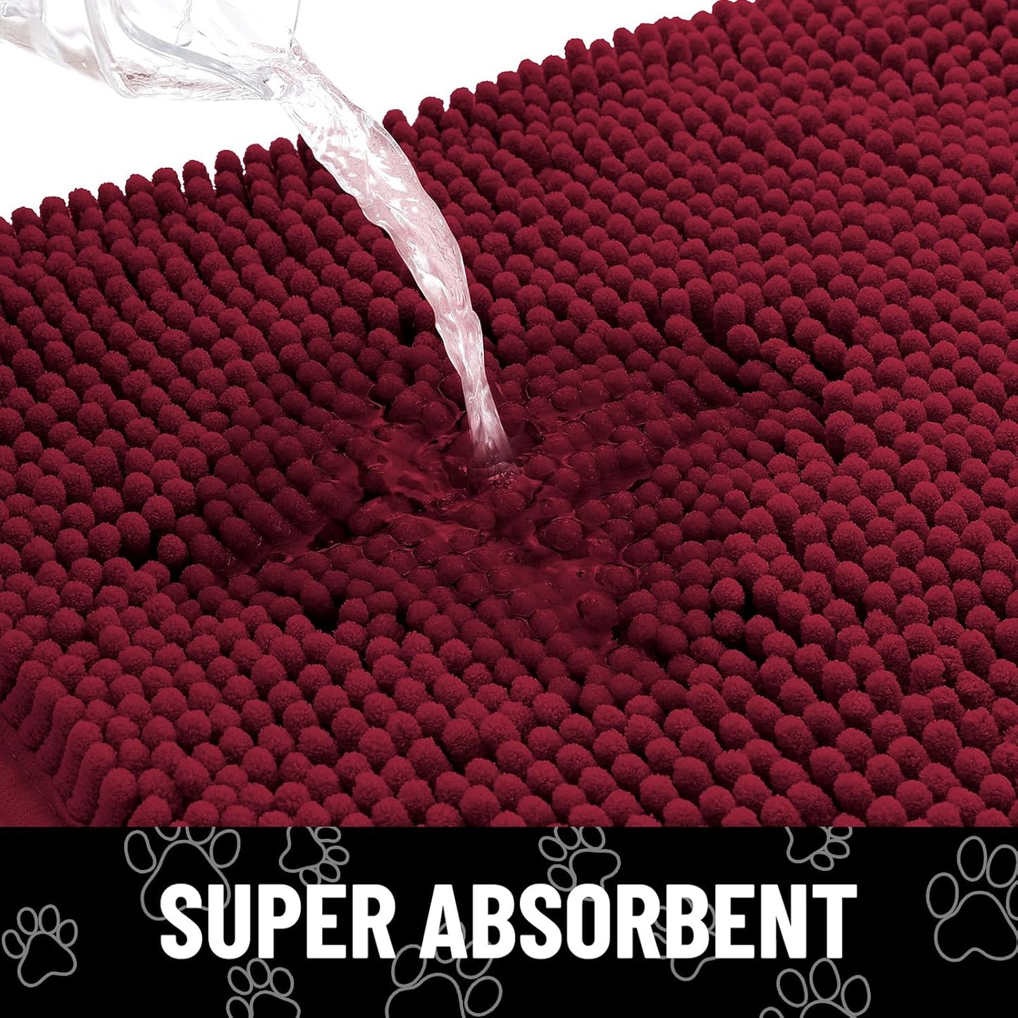 Smiry Dog Door Mat for Muddy Paws, Absorbent Dirt Trapper Non Slip Quick Dry Washable Chenille Mat for Mud Dogs, Entry Rug for Indoor and Outdoor (48x30 Inches, Burgundy)