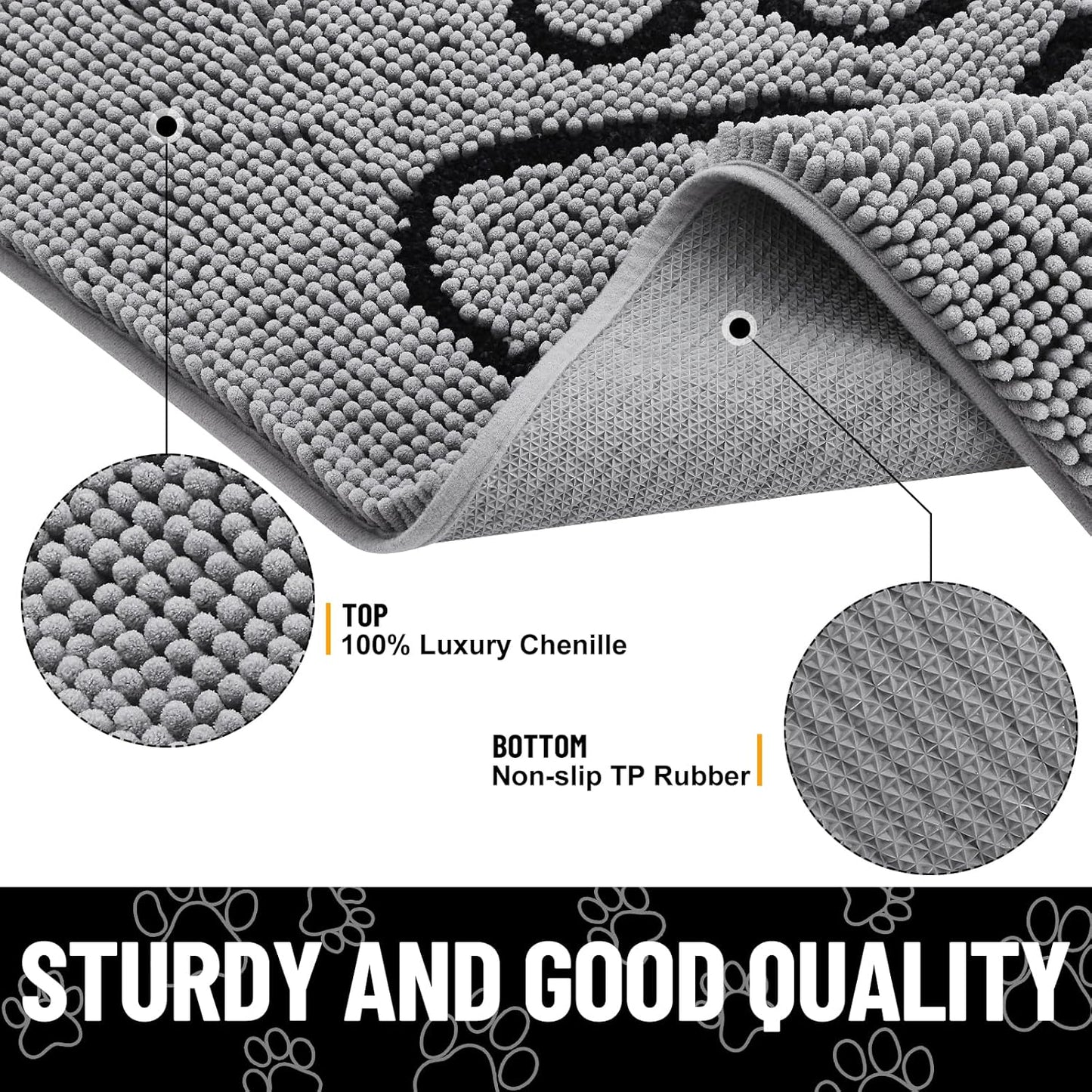Smiry Dog Door Mat for Muddy Paws, Absorbent Dirt Trapper Non Slip Quick Dry Washable Chenille Mat for Mud Dogs, Entry Rug for Indoor and Outdoor (30x20 Inches, Grey)
