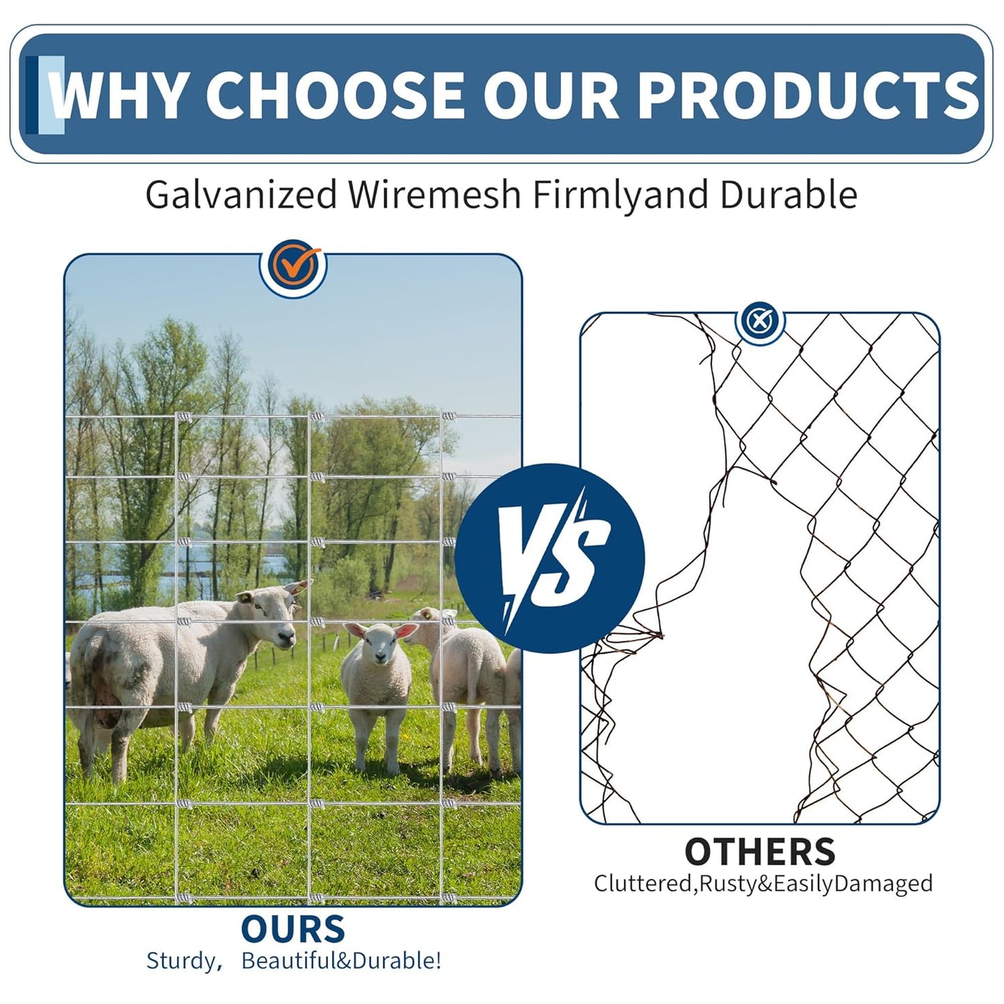 Livestock Fence, 4Ft x 328Ft Galvanized Wire Fencing, Cattle Farm Fence, Heavy Zinc Coated Deer Goat Cattle Fence for Farm Yard Livestock Protection