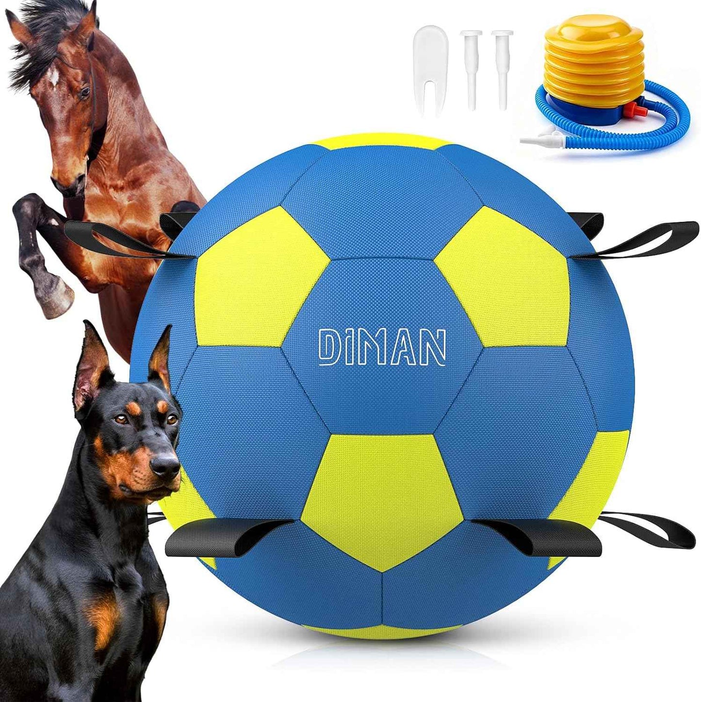 Diman Herding Ball for Dogs – 25 Inch Horse Ball, Large Dog Toy for Australian Shepherd (Blue Yellow)