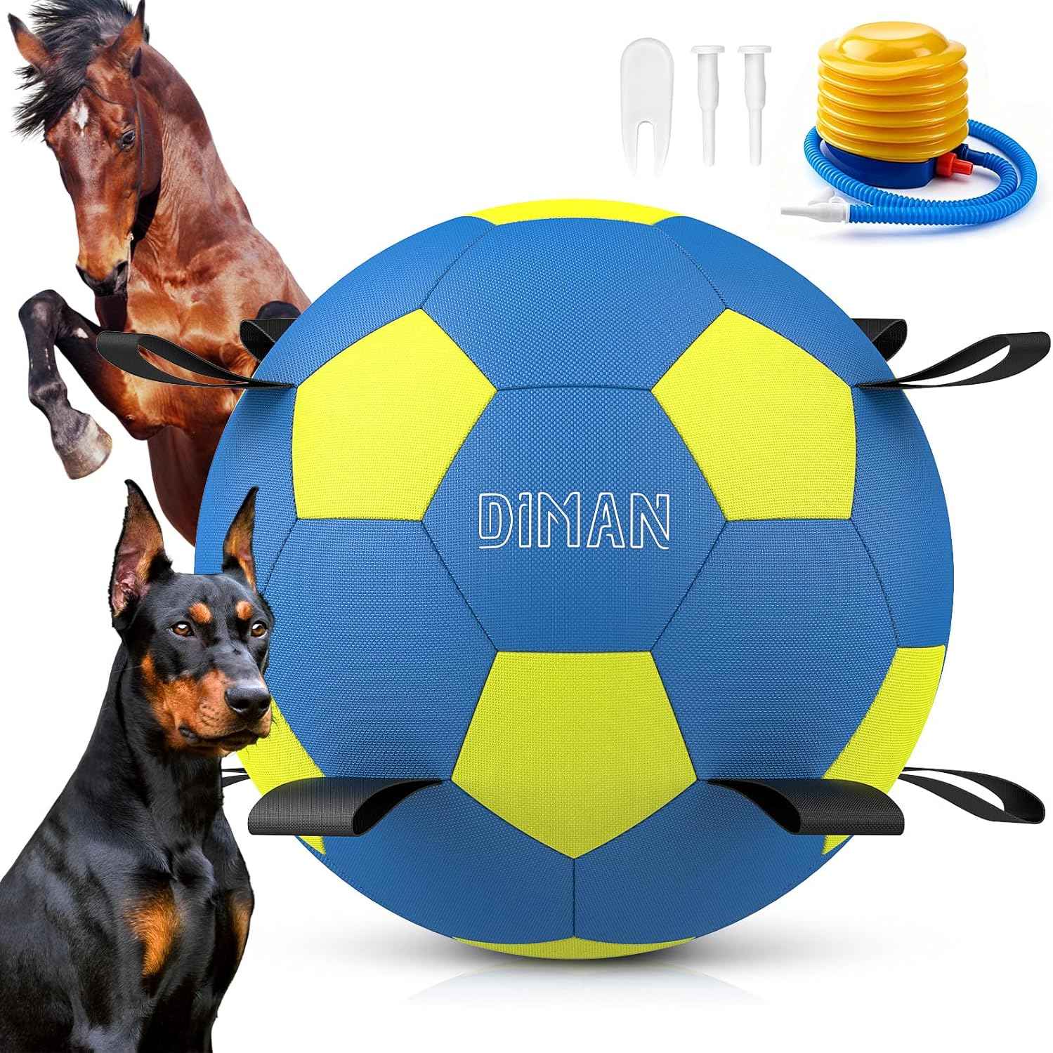 Diman Herding Ball for Dogs – 25 Inch Horse Ball, Large Dog Toy for Australian Shepherd (Blue Yellow)
