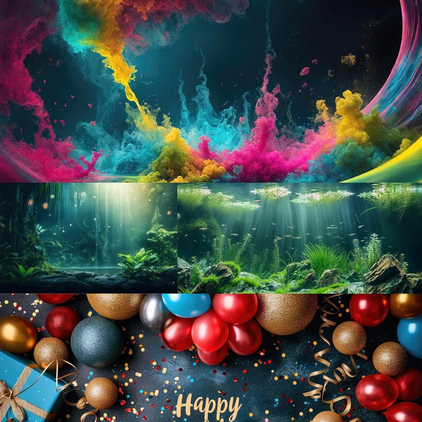 Octopus Aquarium Background Abstract Colorful Octopus Terrarium Background Glowing Octopus on Black Background Fish Tank Backdrop Poster Wallpaper Decorations Vinyl 48x18in