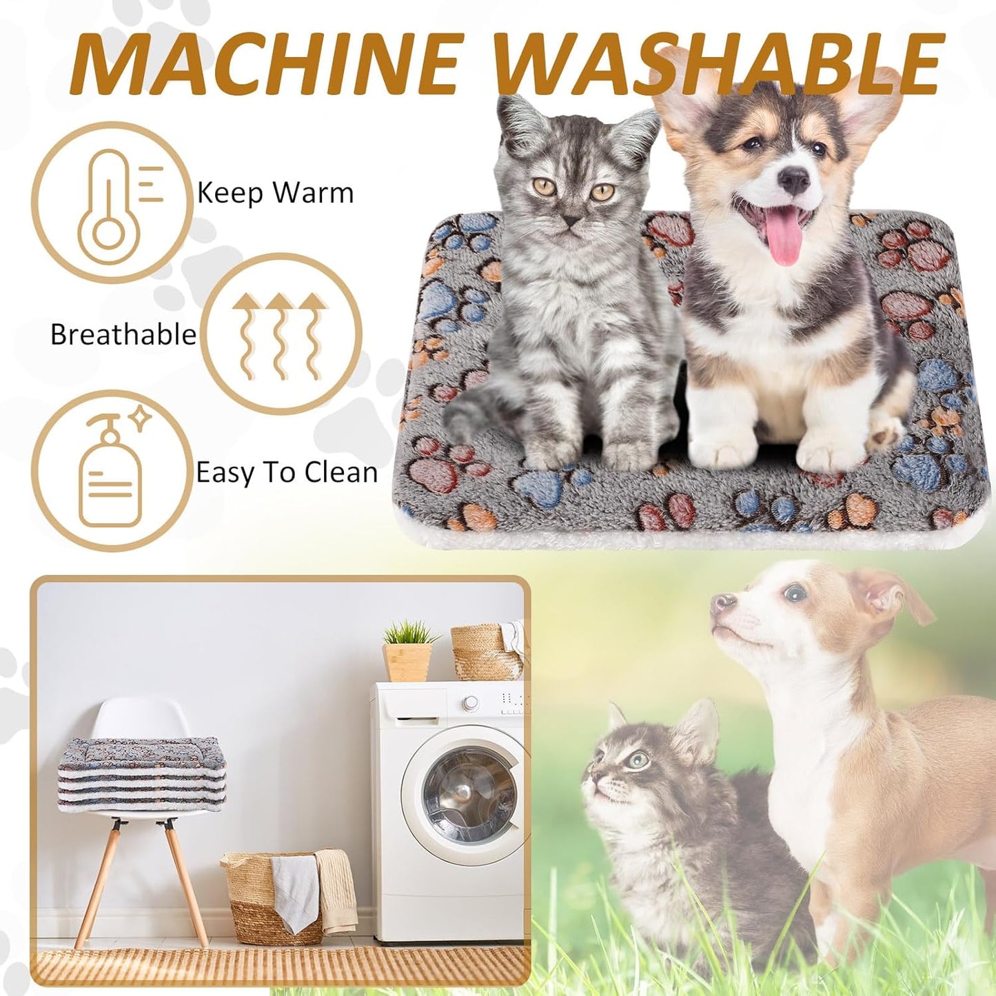 Tuanse 4 Pack Ultra Soft Dog Cat Bed Mat with Cute Prints Reversible Fleece Dog Crate Kennel Pad Cozy Washable Thickened Hamster Guinea Pig Pet Bed Mat for Small Animals(13 x 19 Inches,Gray)