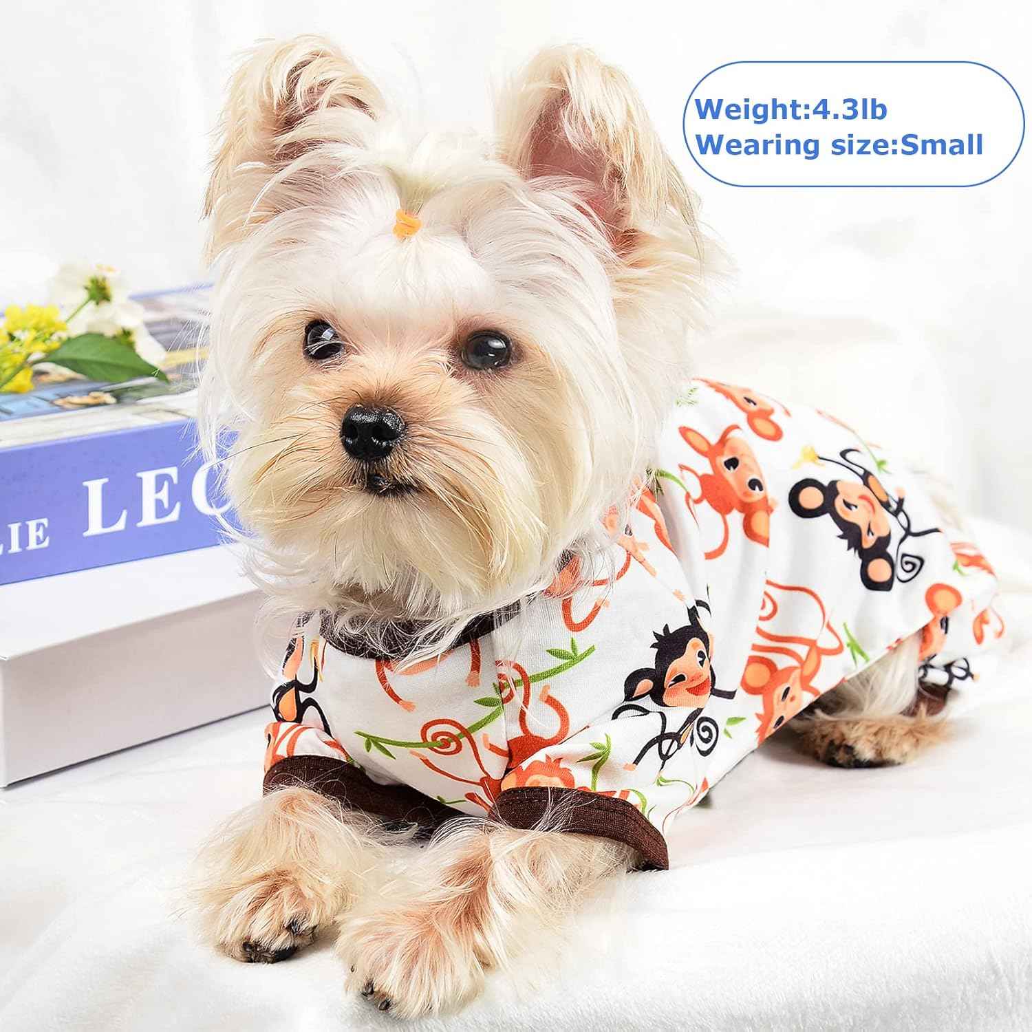 Dog Pajamas Pjs Spring Summer Dog Clothes for Small Dogs Girl - Boy - Medium Size Dogs, Soft Stretchy Puppy Clothes Doggie Onesies Cat Pet Jammies Outfit (Cute Monkey, X-Large)