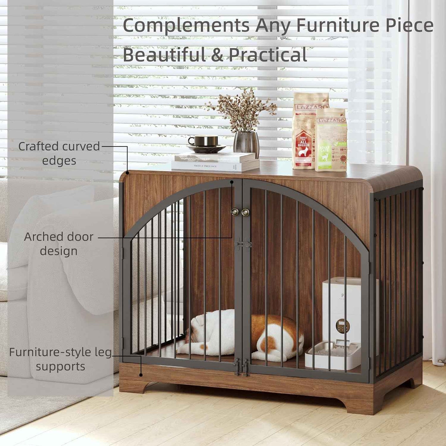 40" Farmhouse Dog Crate Furniture for Large/Medium Dogs, Decorative Pet House End Table, Wooden Dog Kennel Furniture Indoor, Retro Brown