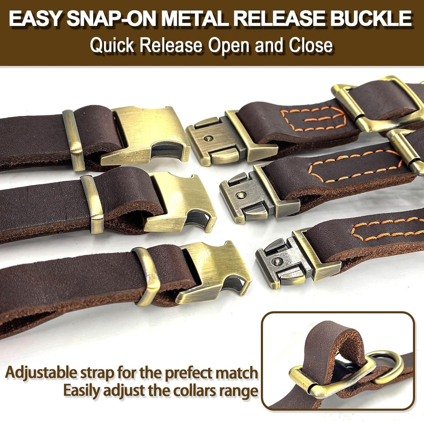 Leather Dog Collar with Metal Quick Release Buckle, Soft Genuine Cowhide Heavy Duty Metal Dog Collar Adjustable for Small Medium Large Dogs Pets. (M, Neck 14-22"(Release Buckle))