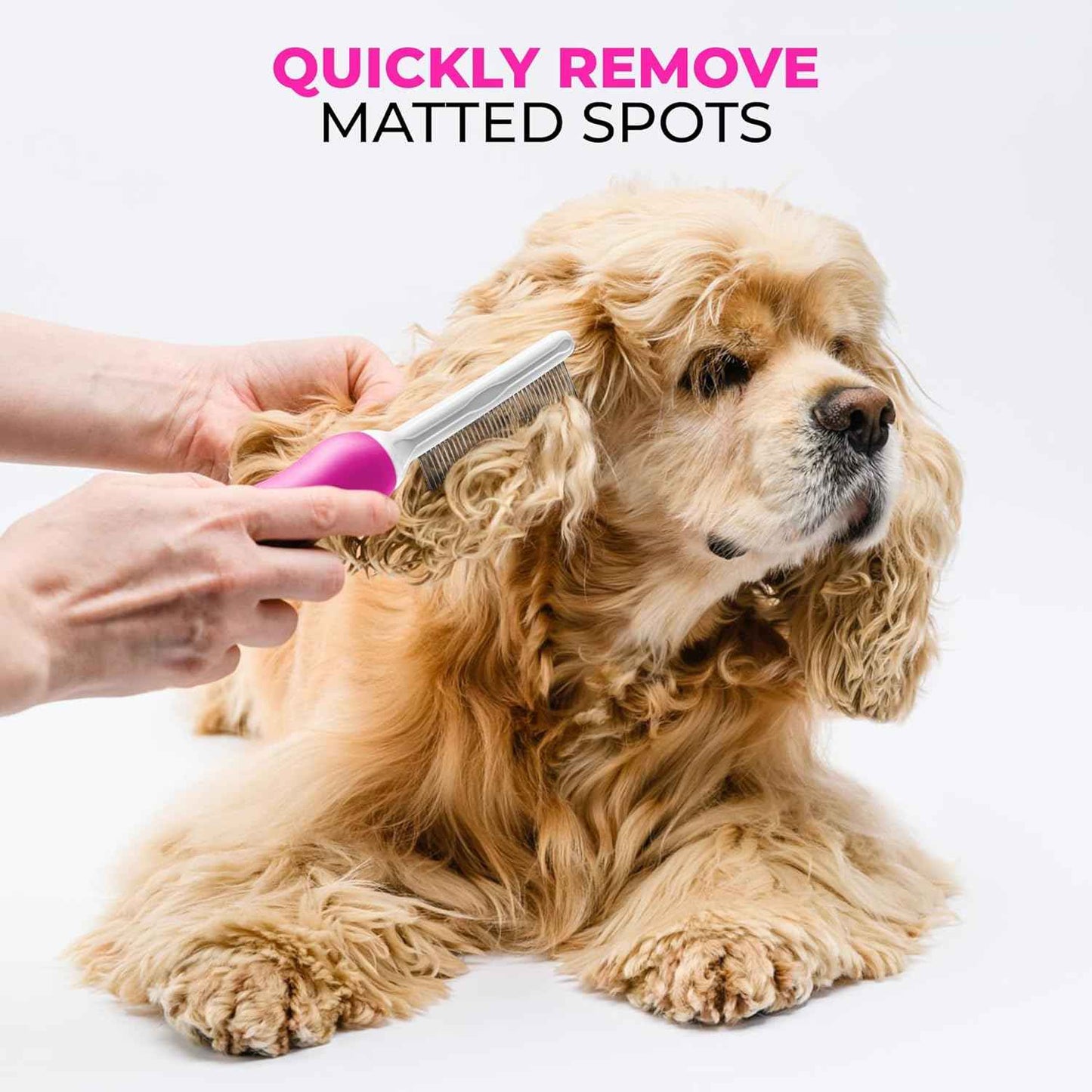 Poodle Pet Detangling Pet Comb with Long & Short Stainless Steel Teeth for Removing Matted Fur, Knots & Tangles – Detangler Tool Accessories for Safe & Gentle DIY Dog & Cat Grooming (Pink)
