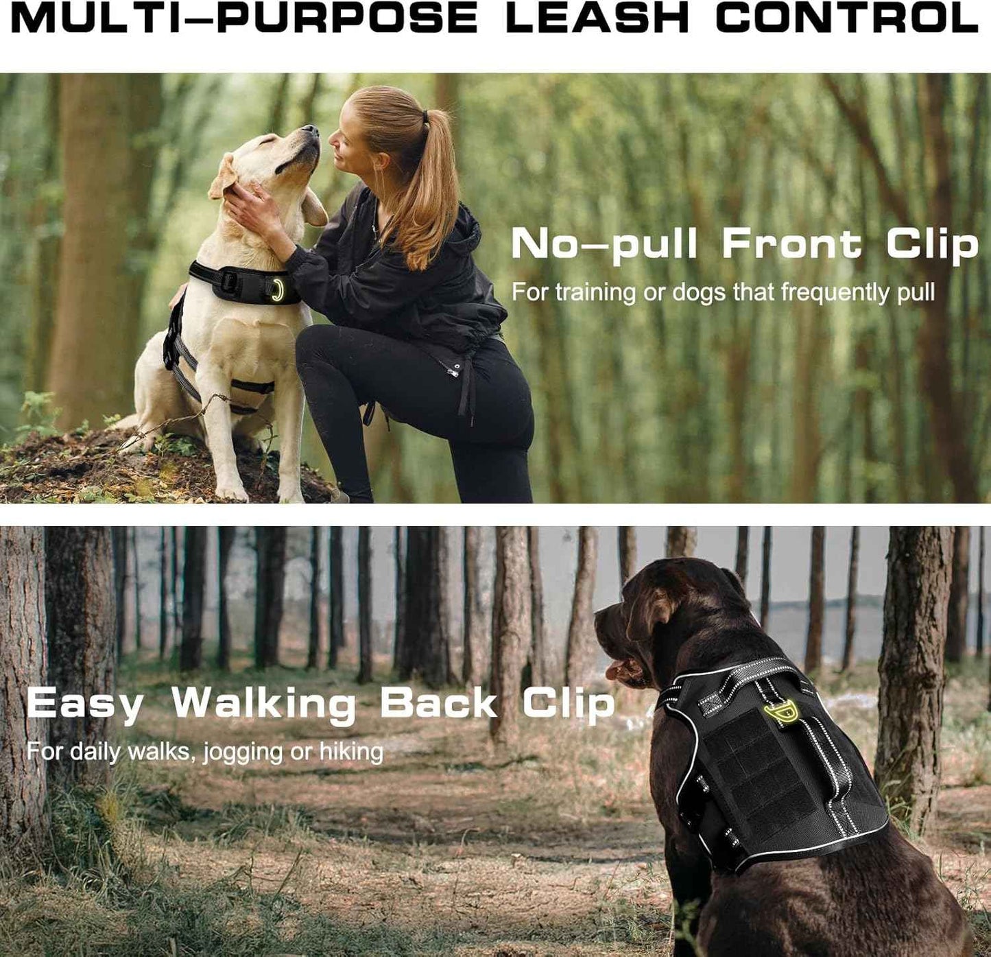 Dog Harness for Large Dogs Heavy Duty, No Pull Tactical Dog Harness with Molle System, Easy On and Off Service Dog Vest, Breathable Padded, Adjustable Reflective Pet Vest for Walking Hiking Training