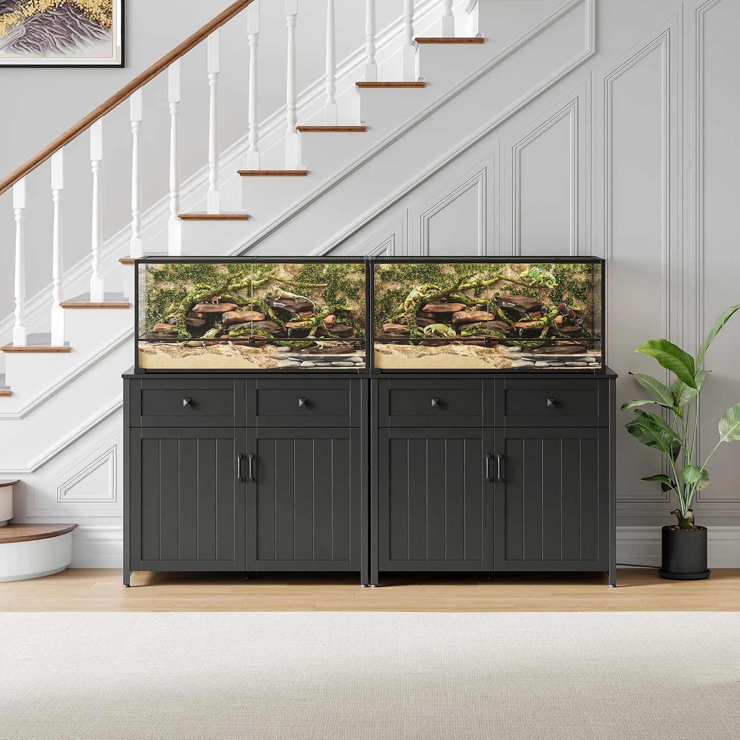 40-50 Gallon Aquarium Stand with Power Outlets, Cabinet for Fish Tank Accessories Storage, Heavy Duty Metal Fish Tank Stand Suitable for Turtle Tank, Reptile Terrarium, 660LBS Capacity, Black