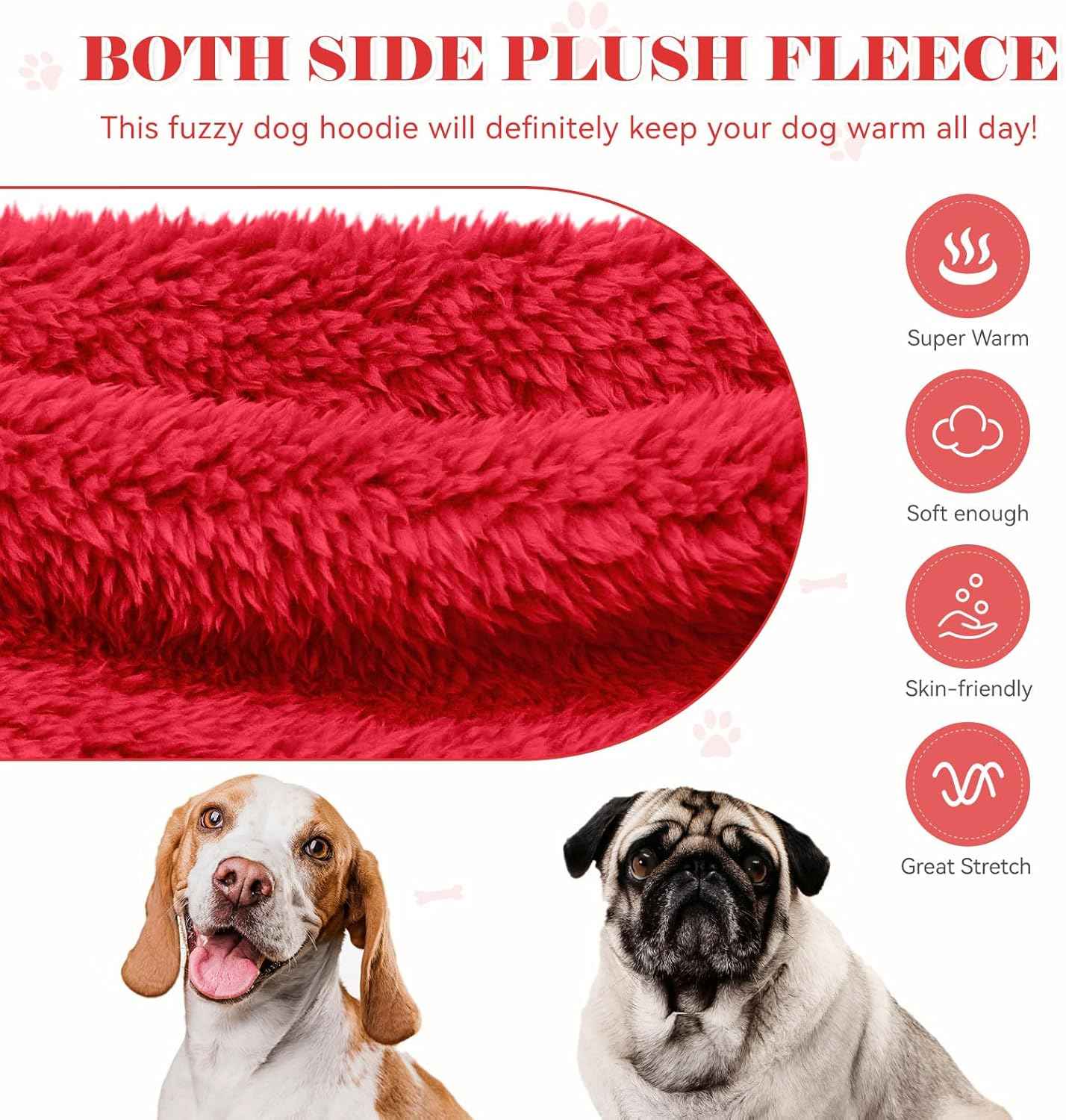 Fuzzy Dog Sweaters for Large Dogs Soft Double-Sided Plush Fleece Pet Sweater Clothes Pet Coats Dog Hoodie Sherpa Hooded Sweatshirt(Red-L)