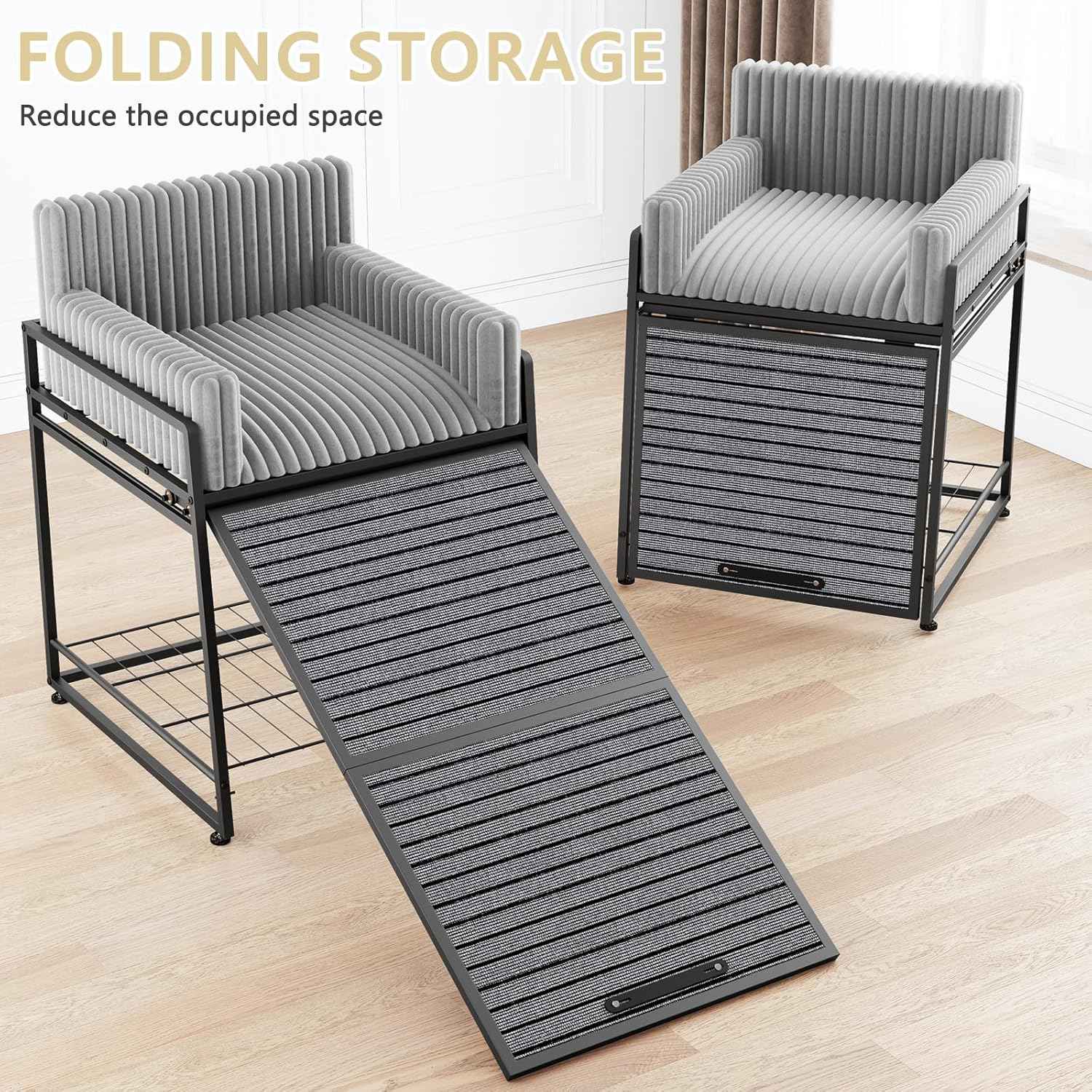 Pet Stairs Ramp with Seat,Dog Window Perch with Stairs and Storage,Dog Seat with Ramp Steps,Folding Pet Ramp for Dogs Cats,Bunk Bed Chair with Sofa Cushion for Bed Couch Office,Hold Up to 110 lbs