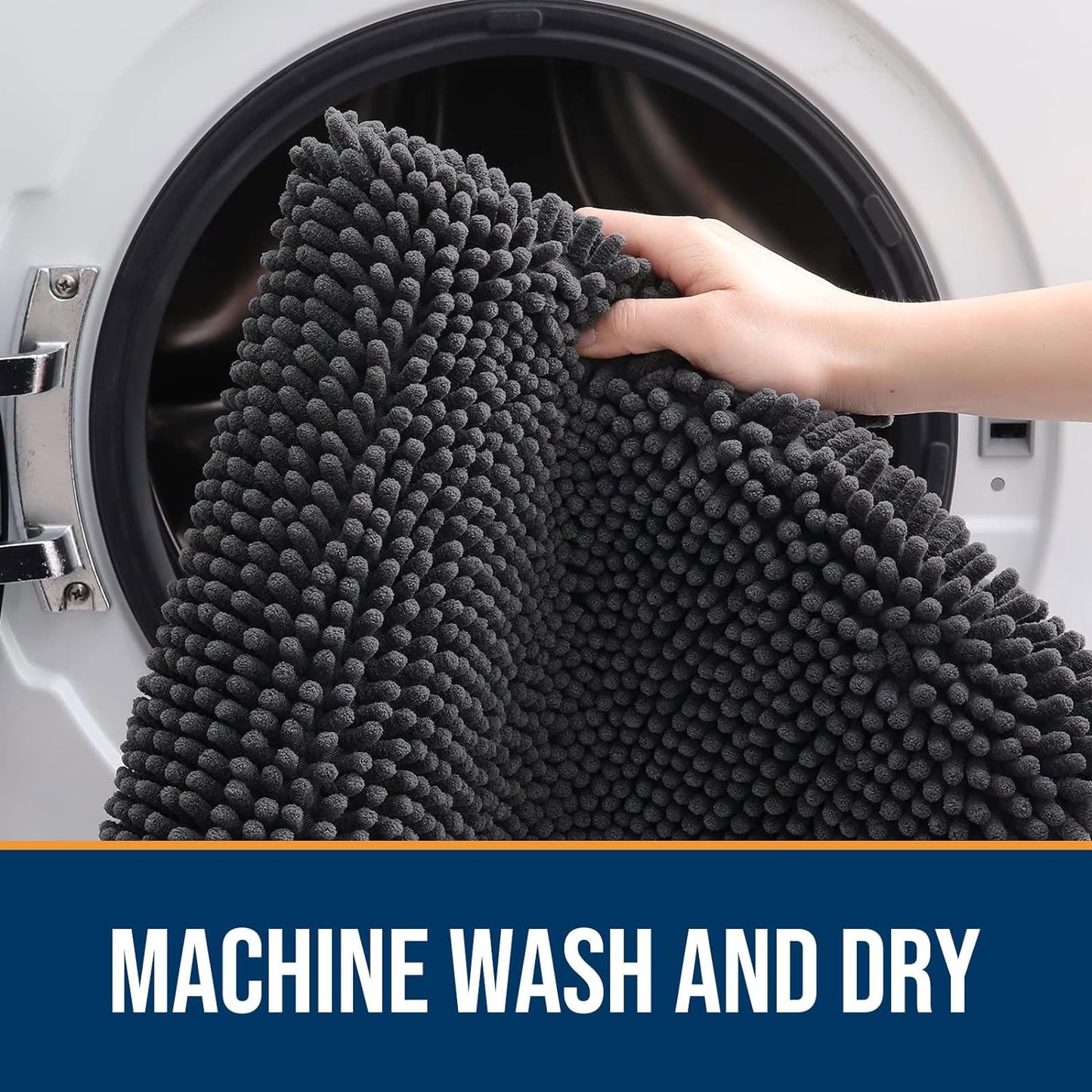 OLANLY Dog Door Mat for Muddy Paws 47x32, Absorbs Moisture and Dirt, Absorbent Non-Slip Washable Doormat, Quick Dry Chenille Mud Mat for Dogs, Entry Indoor Entryway Carpet for Inside Floor, Dark Grey