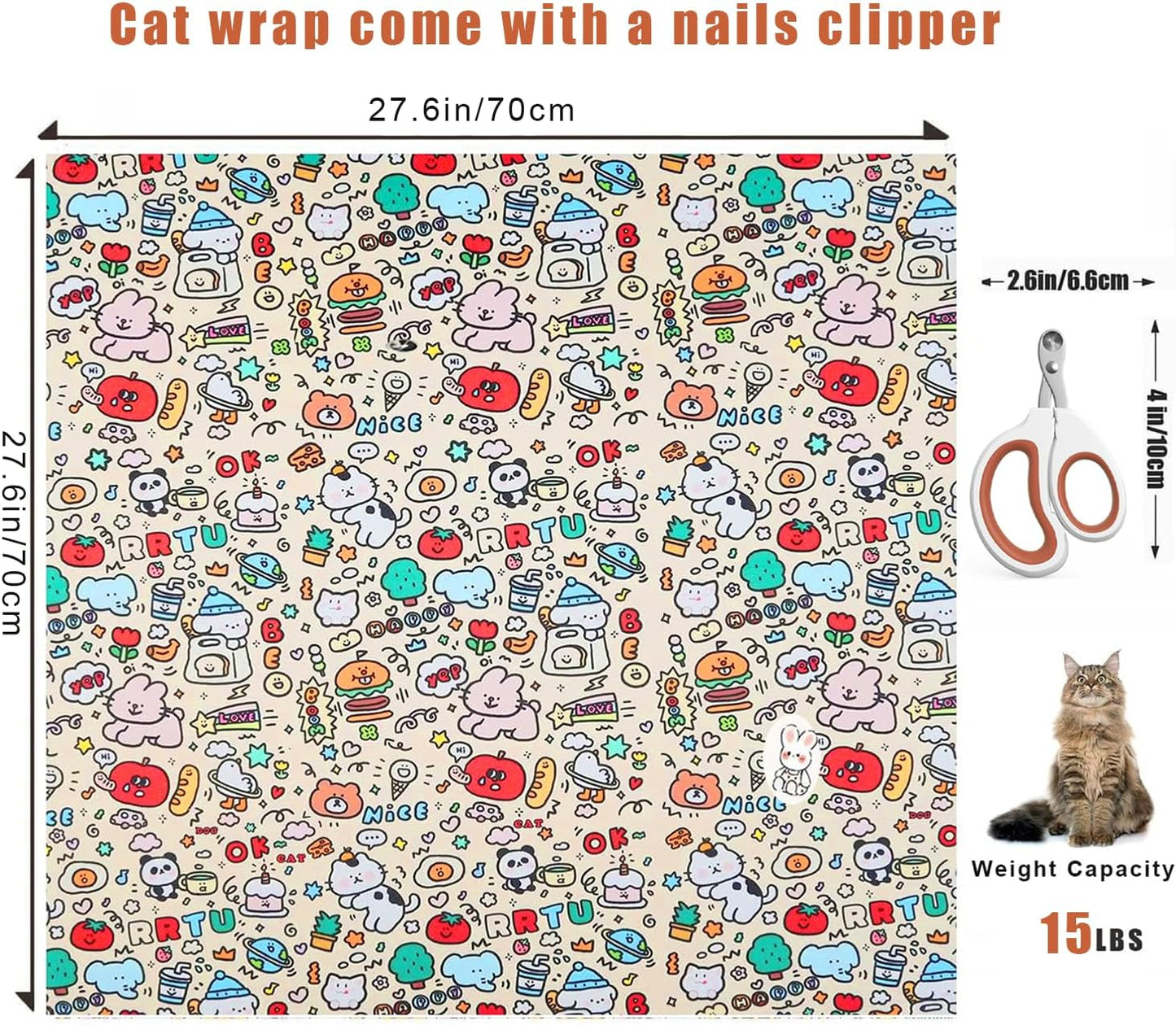 27.6'' Cat Grooming Wrap for Cutting Nails, 2026 Self-Adherent Cat Wrap, Anti-Escape Calming Cat Swaddle Wrap for Medicine, Nail Clipping, Teeth Brushing, Ear Cleaning