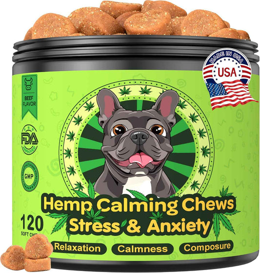 Hemp Calming Chews for Dogs Calming Chews - Anxiety Relief Treats, Dog Calming Relaxing Treats Care Hemp Quiet Moments for Dogs Thunderstorm Fireworks Separation Anxiety Relief, Beef, 120 Ct