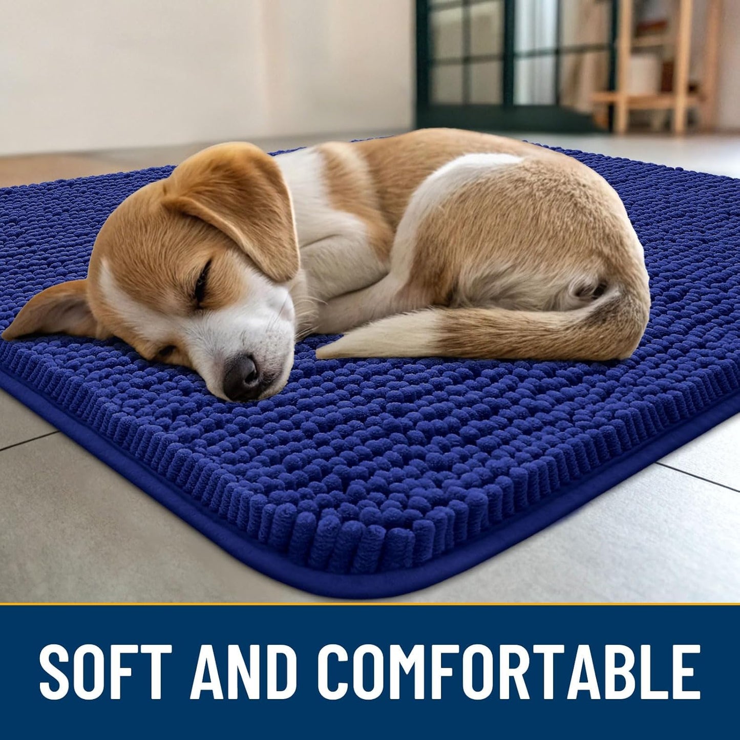 Smiry Dog Door Mat for Muddy Paws 59x35, Absorbs Moisture and Dirt Doormat, Non-Slip Washable Quick Dry Chenille Front Door Mat Indoor Entrance, Entryway Carpet for Inside Floor, Navy Blue