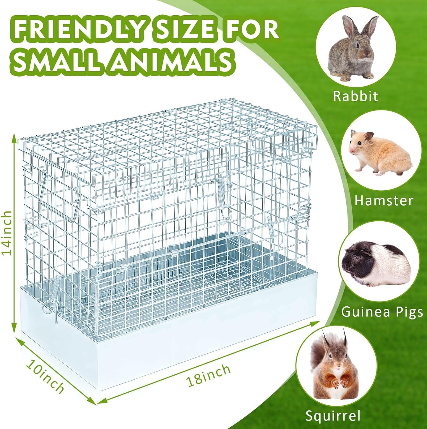 Folding Rabbit Cage, 18 x 10 x 14 in Portable Bunny Carrier with Tray and Handles for Transport, Travel or Temporary Housing, Indoor Outdoor Pet Habitat Animal Enclosure
