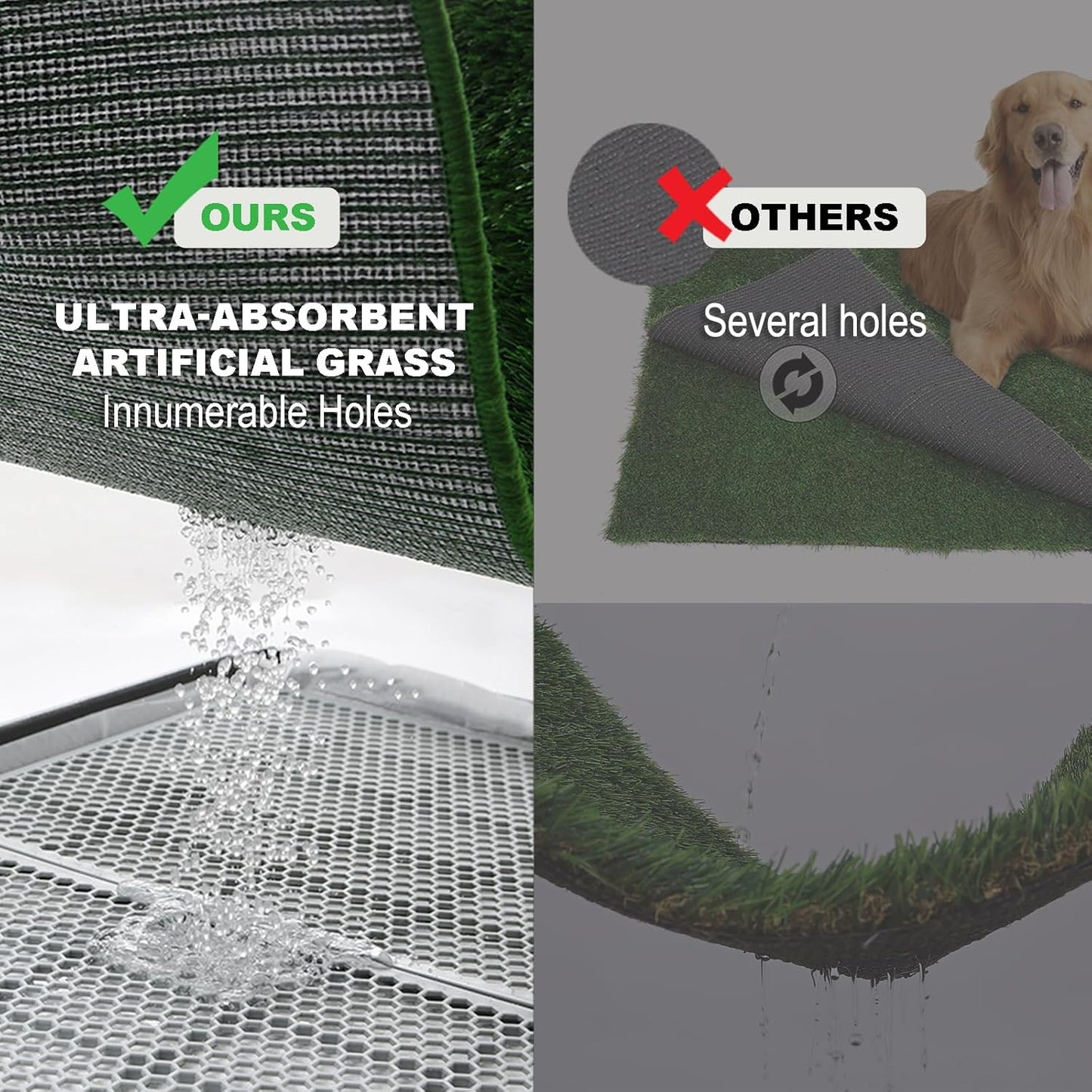 Dog Grass Pad with Tray Large 34’’×23’’, Dog Potty with Ultra-Absorbent Artificial Grass for Dogs with Hemmed Edge, Pee Pads for Dogs, Realistic, Odor Free, Litter Box for Balcony