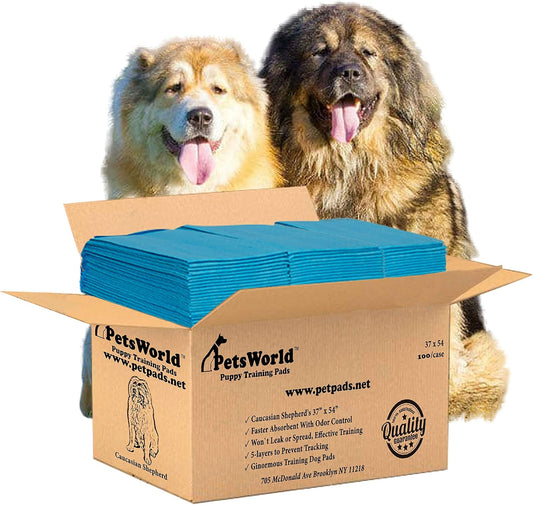 PETSWORLD Enormous Dog Training & Potty Pads, 37x54 inch - Tear Resistant with Strong Leak-Proof Backing, Optional Adhesive Tape, 100 Count