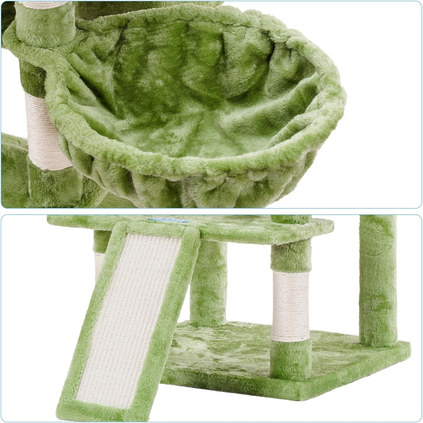 Hey-brother Cat Tree, 71 inches XL Large Cat Tower for Indoor Cats, Multi-Level Cat House with 3 Padded Perches, Big Scratcher, Cozy Basket, 2 Cat Condos and Scratching Posts, Green MPJ034GR