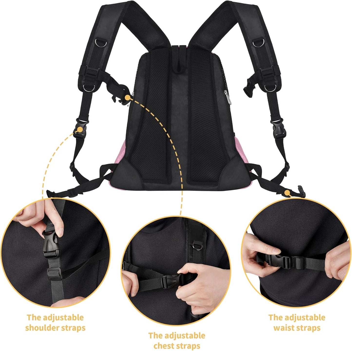 WOYYHO Pet Dog Carrier Backpack Small Dog Front Backpack Ventilated Mesh Dog Travel Back Pack with Safety Belt for Travel Hiking Cycling Outdoor Adventures (Size S: 2-4.5 lbs, Pink)